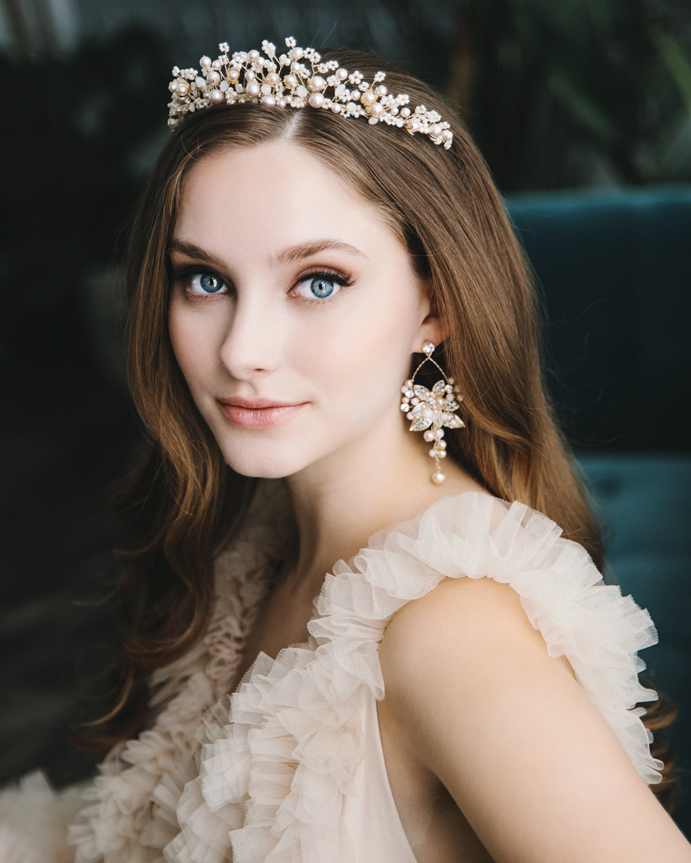 Champagne & Gold Pearl Tiara - Elegant Bridal Hairpiece for Weddings, Prom, and Special Occasions