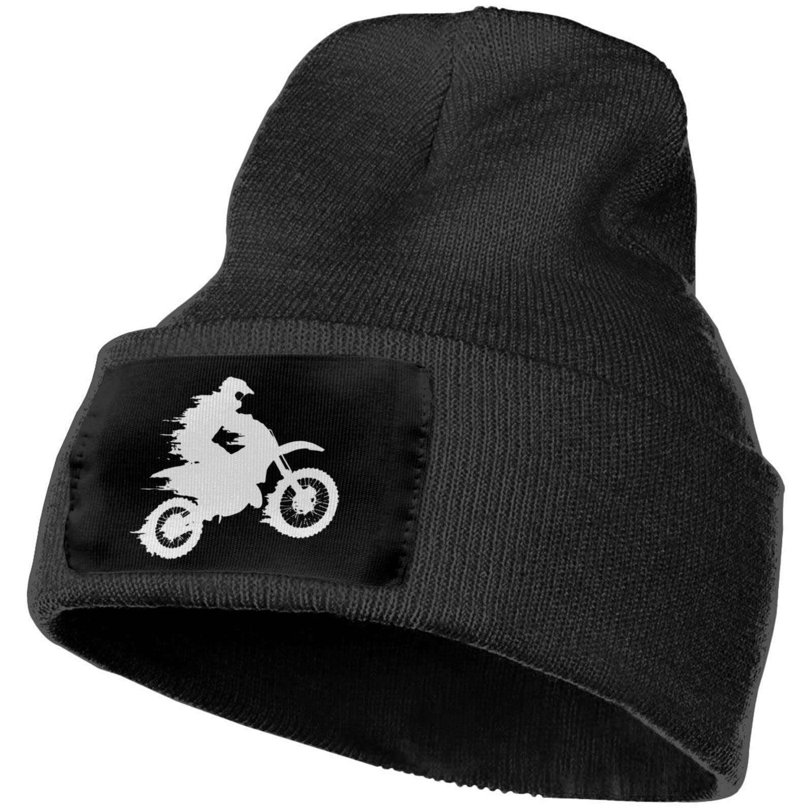 Unisex Winter Knit Hat for Men & Women - Warm Motocross Silhouette Beanie with Cuff for Skiing, Snowboarding & Outdoor Activities | Black Skull Cap