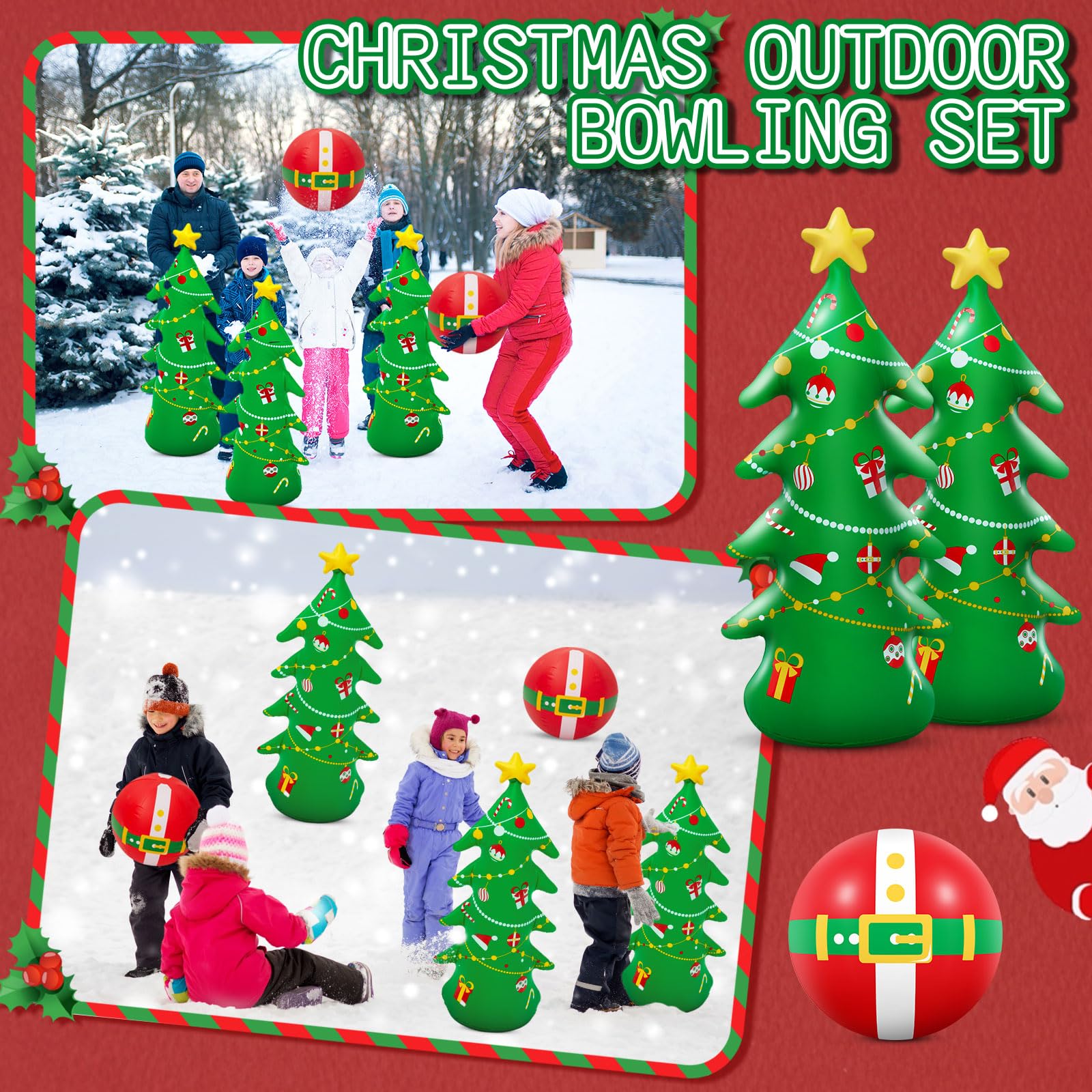 Shappy 12-Piece 28-Inch Giant Christmas Inflatable Bowling Game Set for Kids & Adults - Fun Family Party Games, Indoor/Outdoor Carnival Activities - Perfect for Holiday Gatherings, Birthday Parties & Backyard Fun