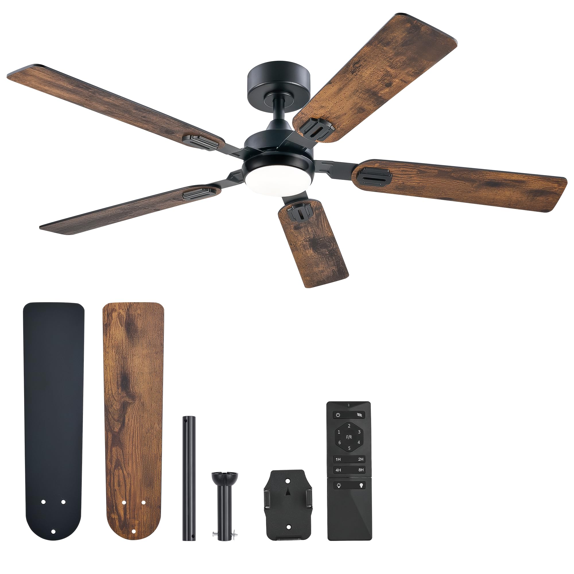 VONLUCE 52 Inch Smart Ceiling Fan with Light Kit, Remote Control, 5 Blades, Dual Finish DC Motor, Reversible & Silent 6-Speed - Perfect for Bedroom, Living Room, Study, and Home Office