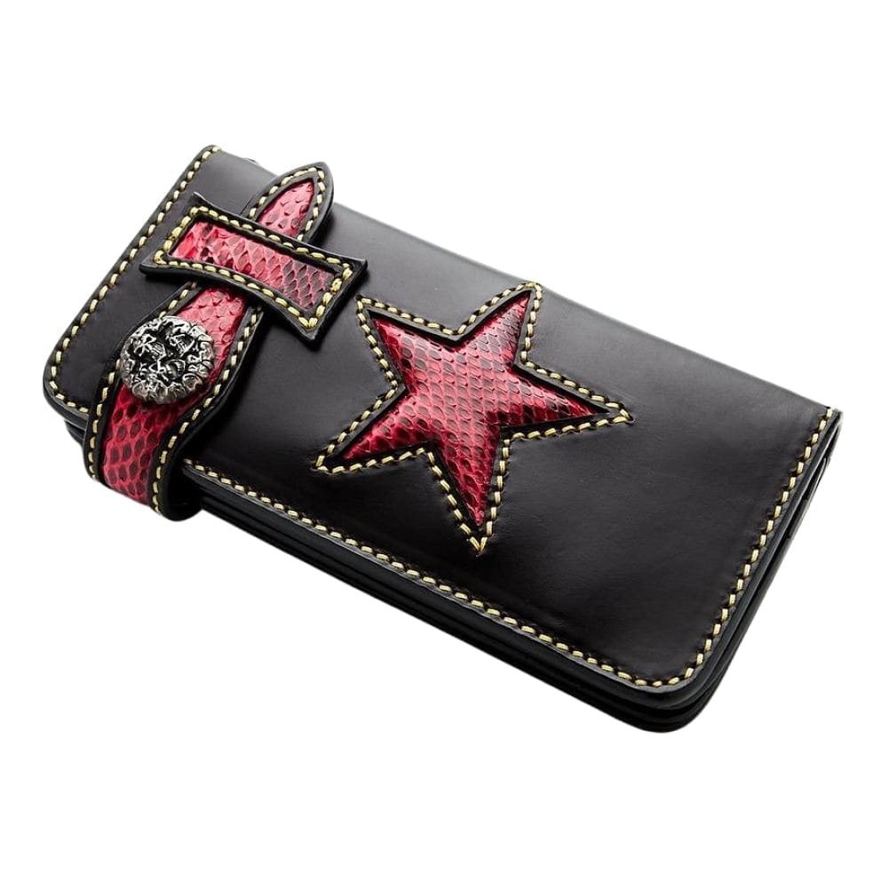 Tribal Star Red Genuine Leather Men's Biker Wallet - Stylish RFID Blocking Wallet for Motorcycle Riders & Travelers - Perfect Gift for Bikers & Outdoor Enthusiasts