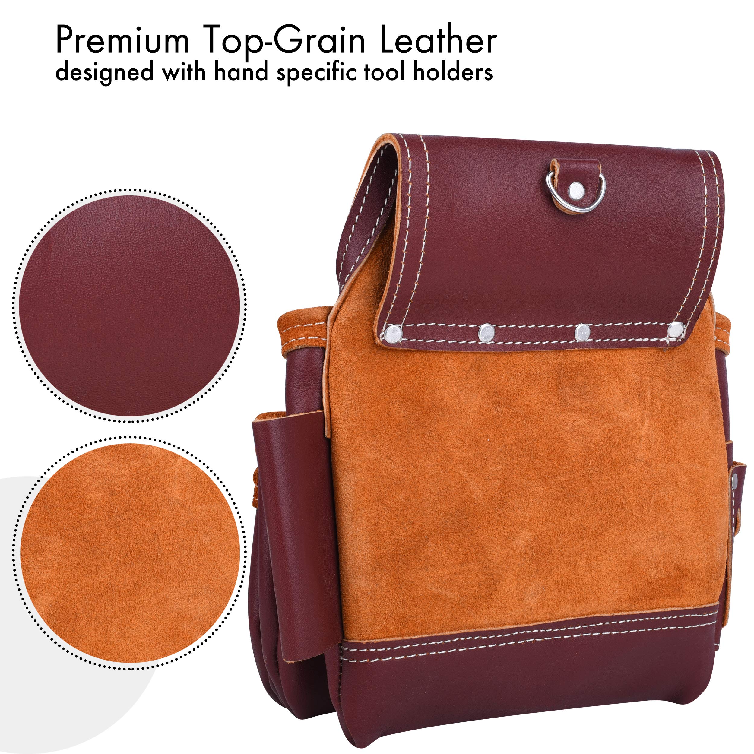 FUERI Heavy Duty Leather Tool Belt Bag for Men & Women - 17 Pocket Carpenter Electrician Construction Pouch Organizer | Durable Work Belt Holder for DIY, Home Renovation & Professional Job Sites