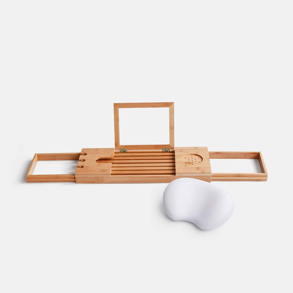 **Bamboo Bathtub Caddy Shelf - Expandable Shower Organizer for Bath Books, Drinks & Essentials | Spa & Relaxation Bath Accessories**