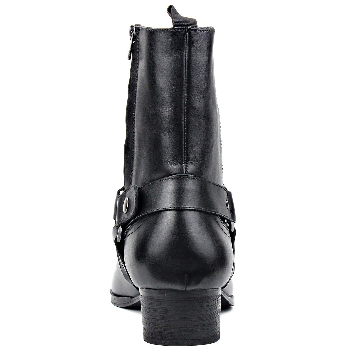 OSSTONE Men's Leather Chelsea Ankle Boots - Side Zipper Chukka Motorcycle Boots with Retro Heel (JY017-R) | Dress Boots for Casual, Work & Riding