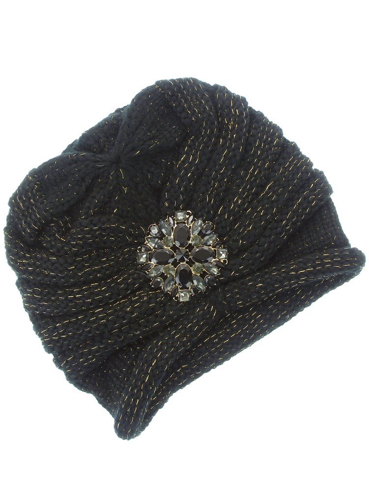 Women's Chunky Rib Knit Beanie with Jewel Accent - Warm Winter Hat for Cold Weather, Outdoor Activities & Fashion Accessories