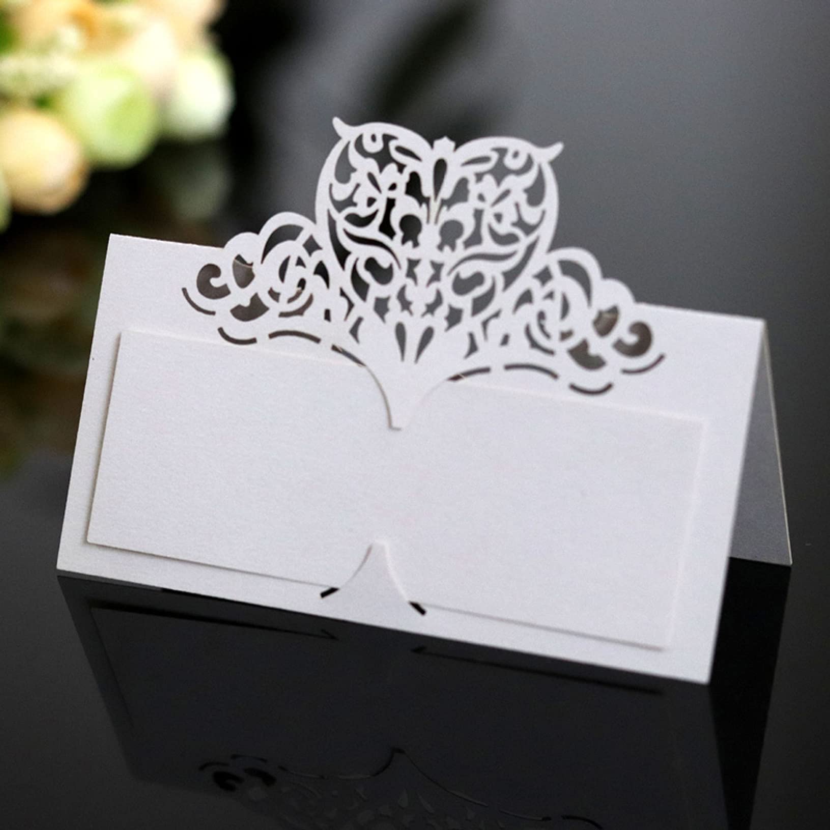 YURASIKU 50/100 Pcs Laser Cut Love Name Cards for Wedding Banquet, Birthday Party, Anniversary - Elegant Table Place Cards for Romantic Events & Special Occasions