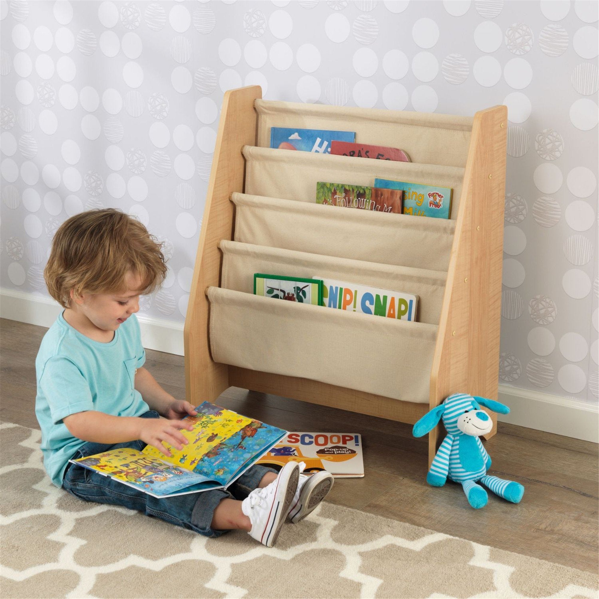 KidKraft Natural Wood Sling Bookshelf - Kids Bookshelf Organizer for Bedroom, Nursery & Playroom - Perfect for Storybooks, Toys & Room Decor