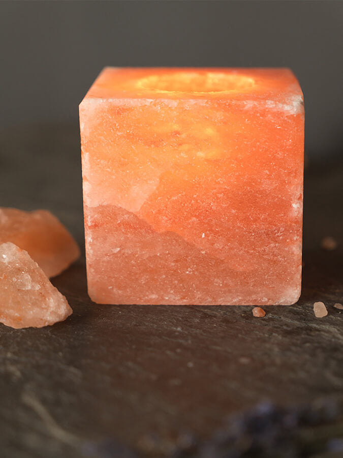 Himalayan Salt Tealight Candle Holder - Square Yoga Studio Decor for Meditation, Relaxation & Home Spa Ambiance