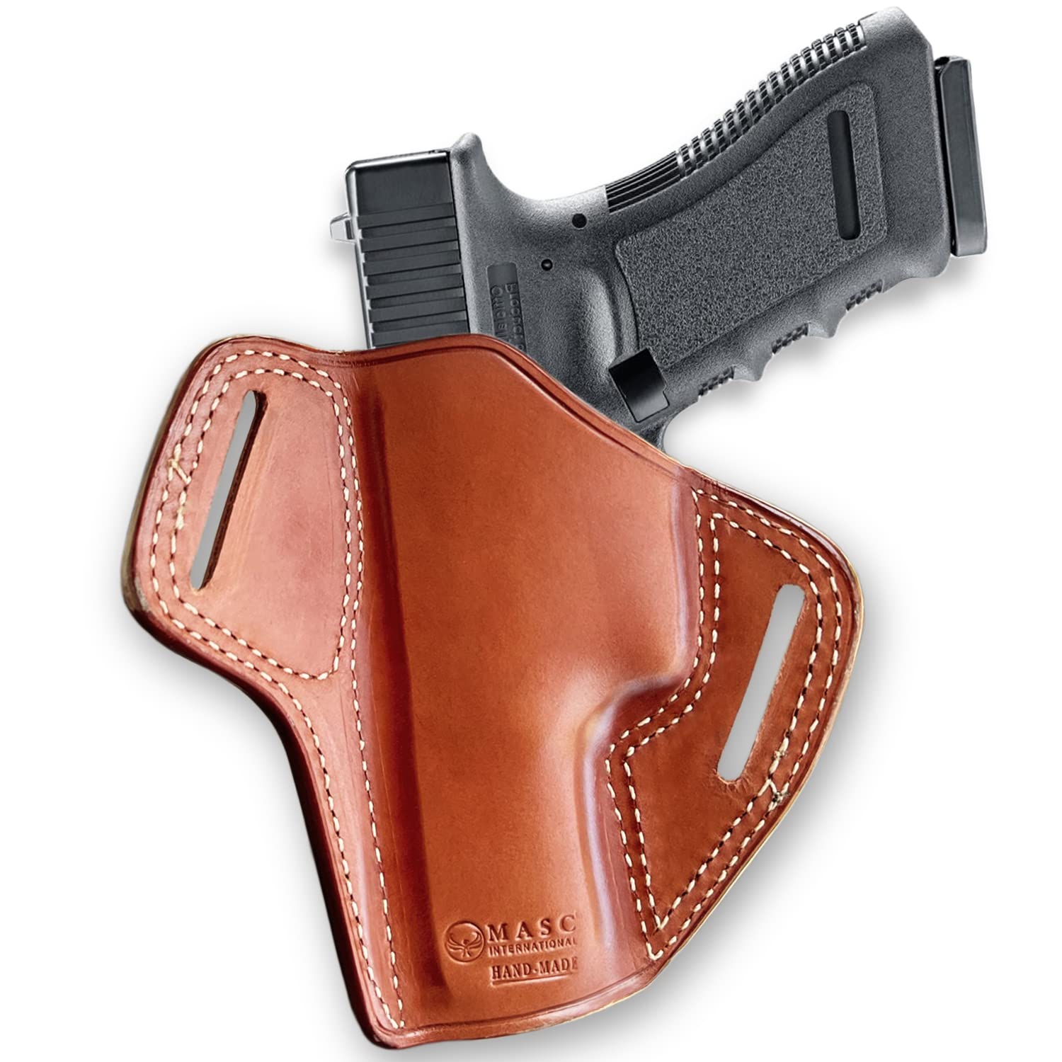 Premium Leather Pancake OWB Belt Holster Open Top - Fits Glock 17/22/31 Gen1/2 - Right Hand Draw - Brown Color #1013 - Perfect for Concealed Carry, Range Training & Outdoor Activities