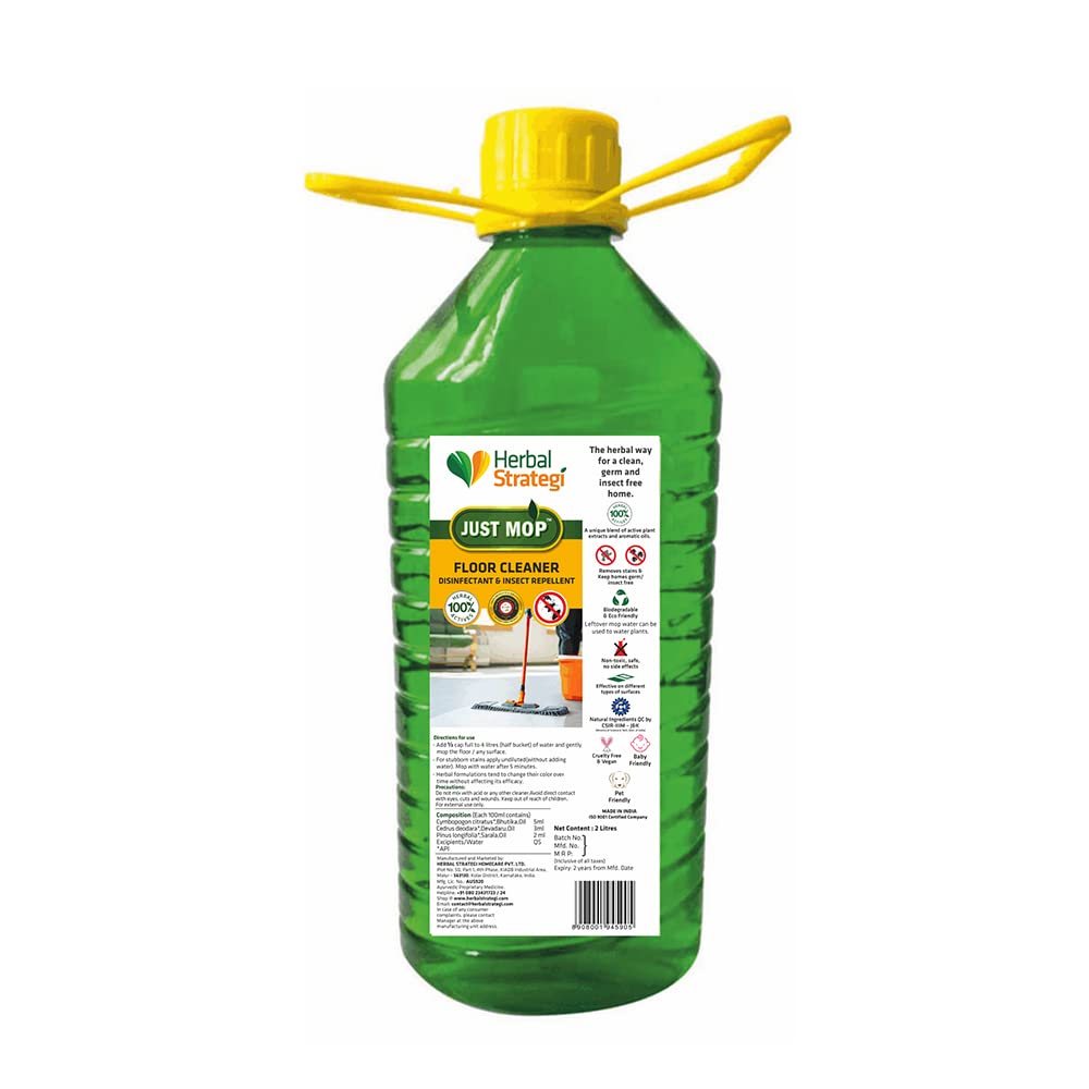 Herbal Strategi Just Mop Natural Herbal Floor Cleaner Liquid - 2L Eco-Friendly Disinfectant & Insect Repellent for Home, Kitchen, and Pet Areas | Safe for Hardwood, Tile & Laminate Floors