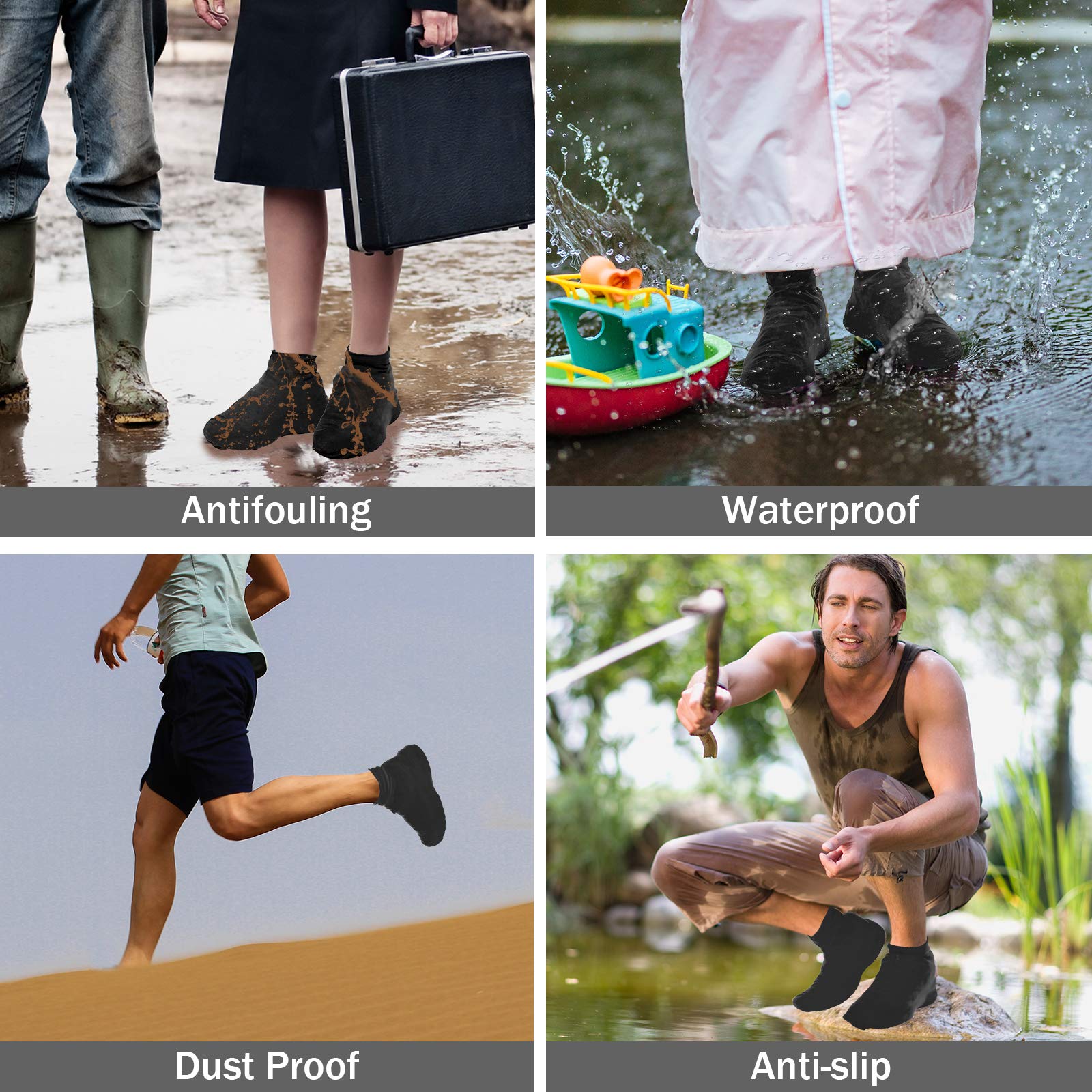 Waterproof Shoe Covers for Men & Women - Reusable Silicone Shoe Protectors, Durable & Non-Slip Rain Boot Covers for Walking in Rain, Snow, Car Washing, Camping & Outdoor Activities