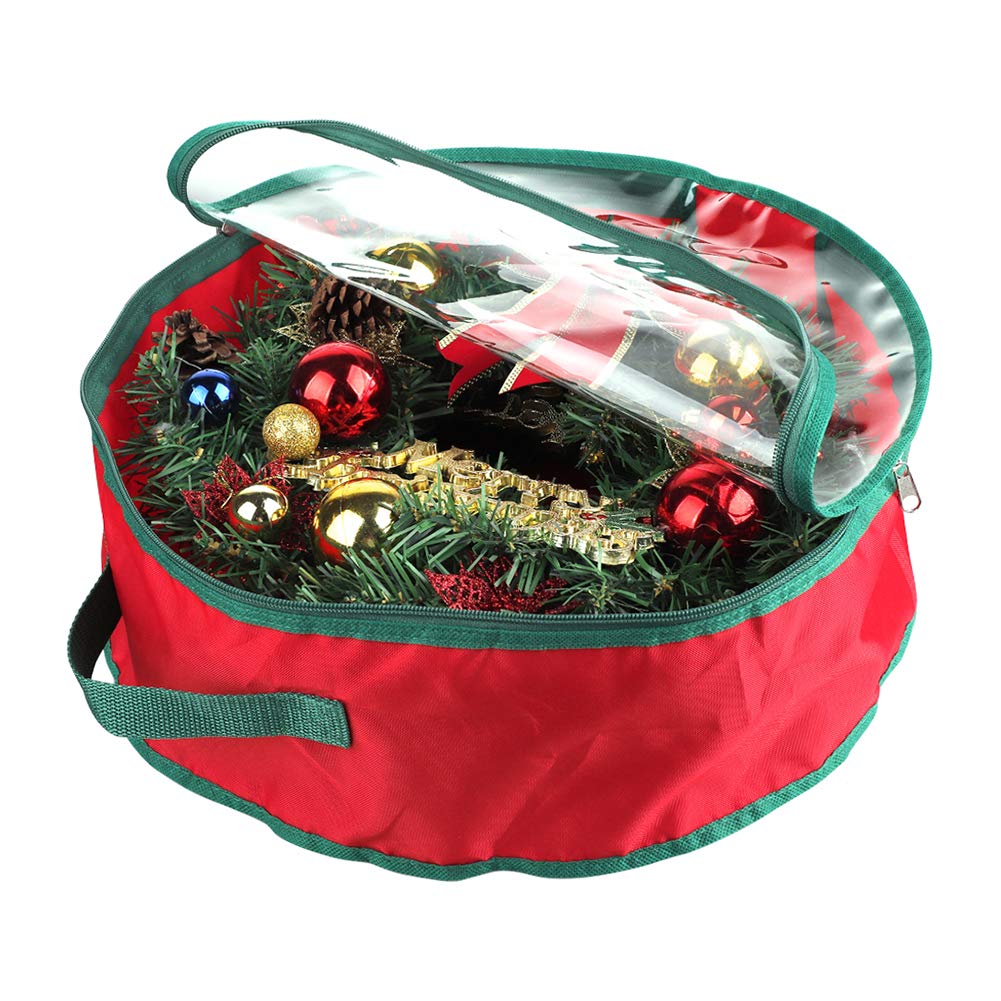 Christmas Wreath Storage Bag with Clear Window - 420D Oxford Fabric Holiday Wreath and Garland Organizer (19.7