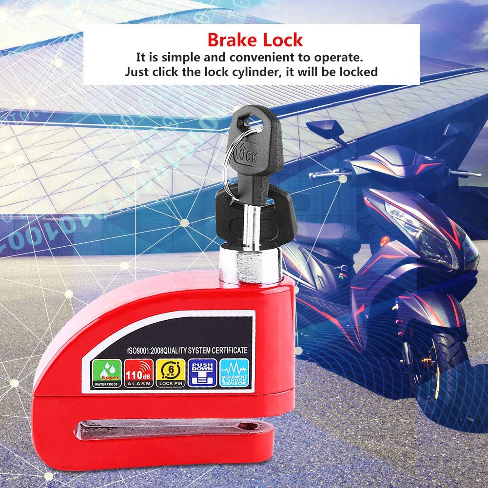 FS8305 Red Motorcycle Scooter Disc Brake Lock with Alarm - Anti-Theft Security System for Bikes & Scooters | Perfect for Parking, Travel & Outdoor Protection