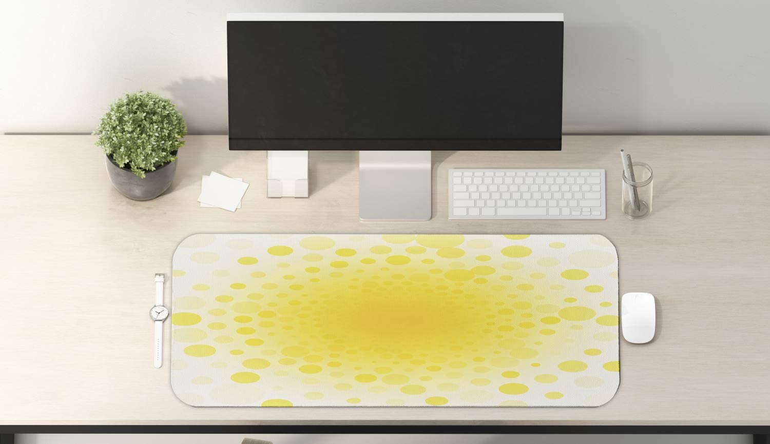 Ambesonne Yellow Abstract Sun Design Non-Slip Rubber Mouse Pad - 31