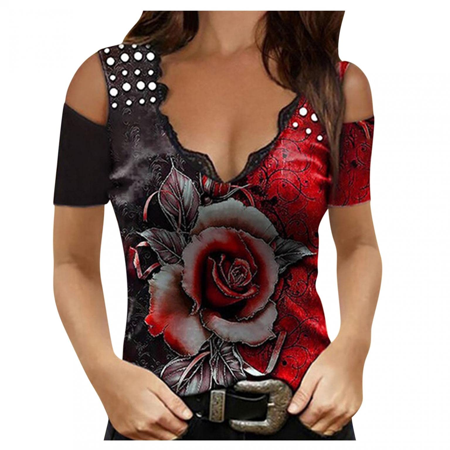 FABIURT Women's Sleeveless V-Neck Printed Blouse - Cute Summer Graphic Tee, Loose Fit Casual T-Shirt for Plus Size - Perfect for Beach Outings, Weekend Wear & Vacation Essentials
