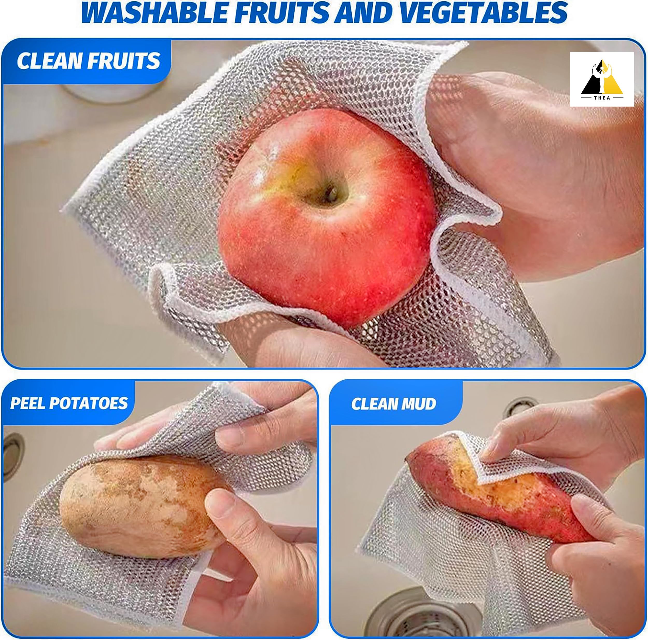 6 Pack Non-Scratch Double Layer Wire Dishcloths - Reusable Kitchen Cleaning Rags for Wet & Dry Use, Easy Rinse Dishwashing Cloths for Sinks, Countertops & Cookware (Multipurpose, Durable) - Perfect for Daily Dishwashing, Stain Removal & Household Cleaning