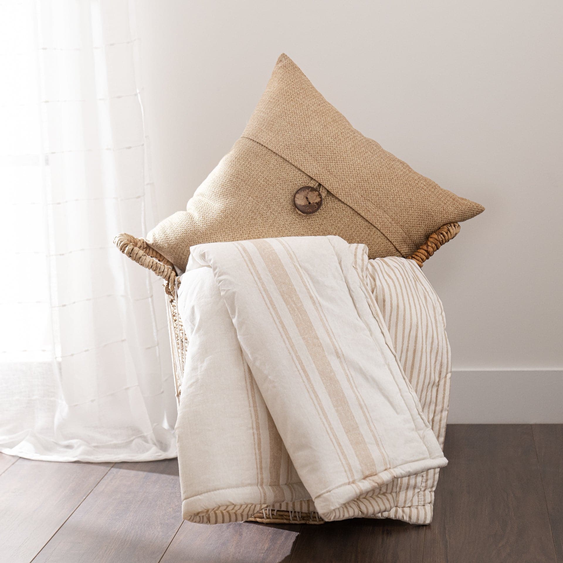 Linen Texture Woven Button Decorative Pillow Cover - Soft Bohemian Style Cushion Case for Sofa, Bed, Living Room & Home Decor
