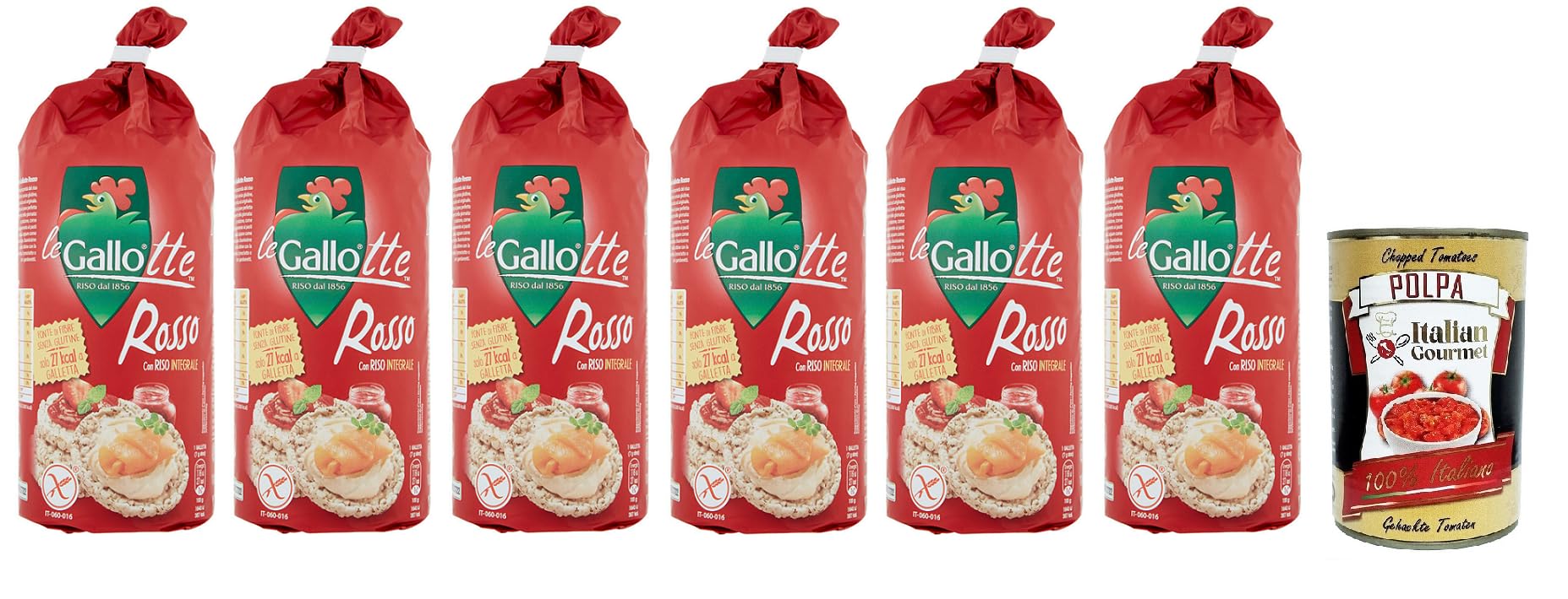 Organic Riso Gallo Gallotte Le Rose Whole Grain Rice Cakes (6-Pack, 100g) & Premium Italian Polpa di Pomodoro Tomato Sauce (400g Tin) - Healthy Snacks & Gourmet Cooking Ingredients for Italian Cuisine