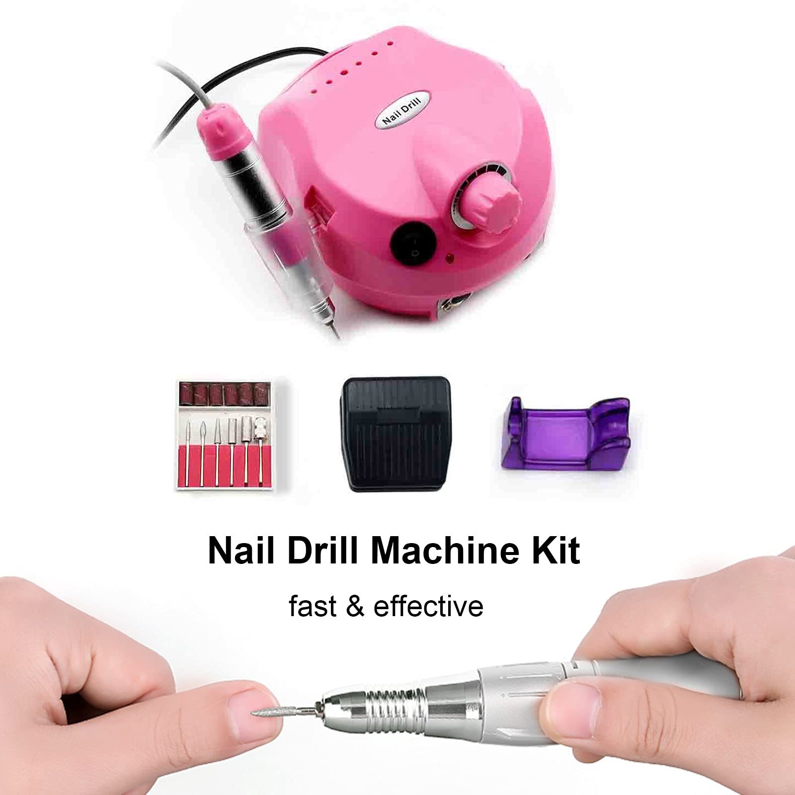 35000RPM Electric Nail Drill Machine with Foot Pedal & Pen Holder - Professional Acrylic Nail File Kit for Manicure, Pedicure, Nail Art & Gel Polish Removal - Perfect for Salon & Home Use (White, UK Plug) - Layfoo