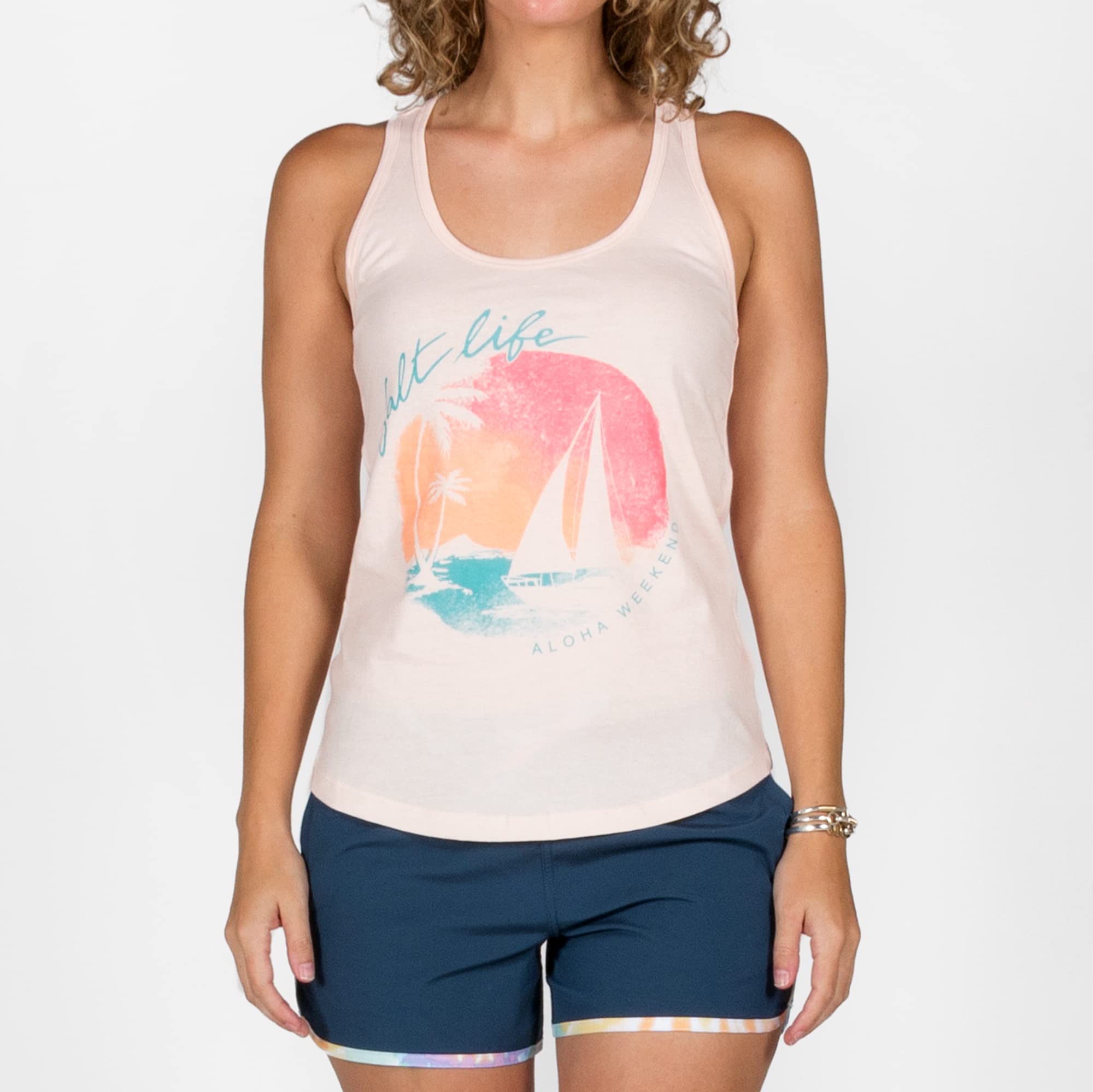 Salt Life Women's Sailboat Island Racerback Tank Top - Comfortable Beachwear for Summer, Pool Party & Vacation Outfits