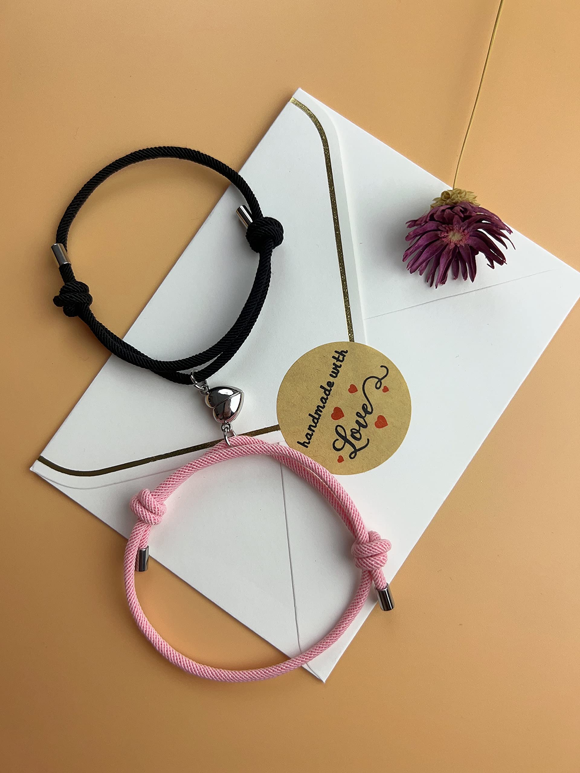 2pcs Magnetic Couple Bracelets - Love Heart Matching Rope Bracelets for Couples, Boyfriend & Girlfriend Gifts - Magnetic Attraction Friendship Bracelets for Women & Men - Perfect for Anniversaries, Valentine's Day & Romantic Dates