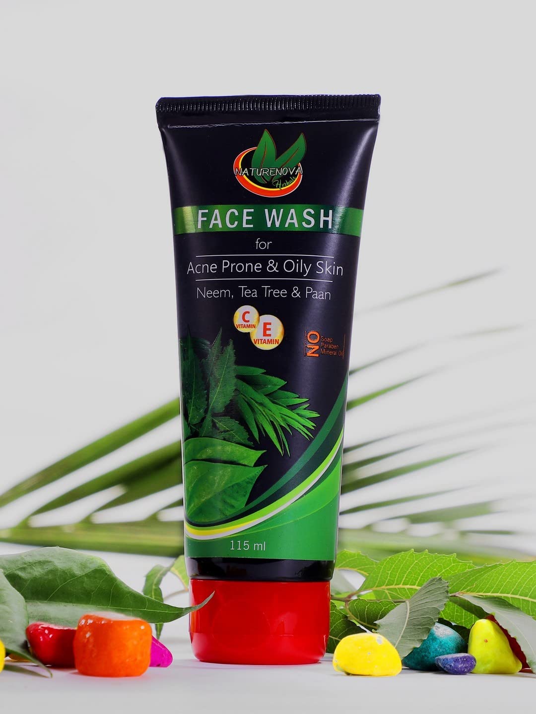 NatureNova Herbal Face Wash for Acne & Oily Skin - 115ml with Neem, Betel Leaf & Tea Tree Oil | Gentle Cleanser for Daily Skincare Routine | Reduces Breakouts & Controls Shine