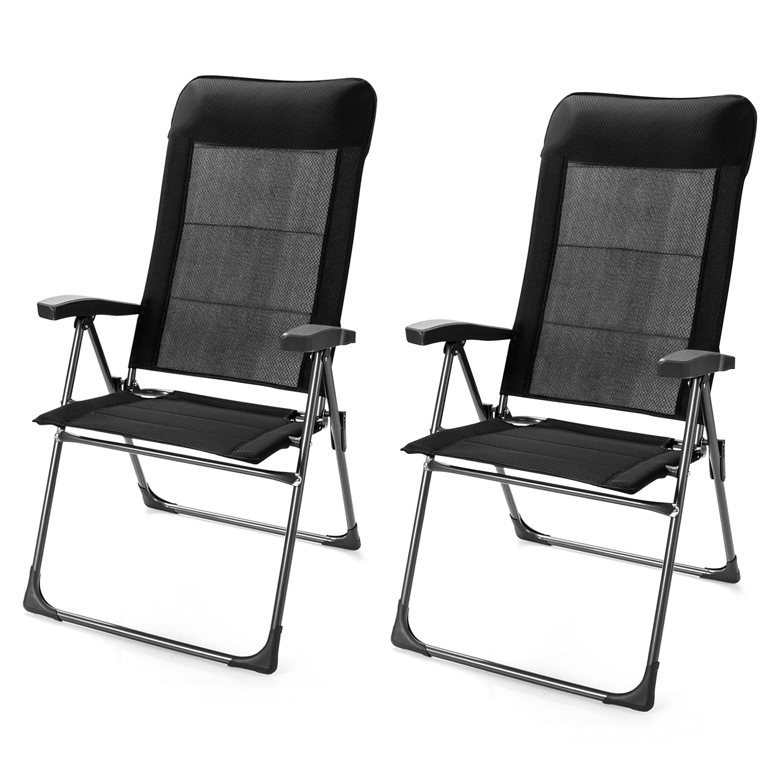 Giantex Set of 2 Folding Patio Dining Chairs - Adjustable Backrest & Headrest Outdoor Lawn Chairs - Portable Armchairs for Camping, Poolside, Garden, Backyard & Porch - Perfect for Relaxing, Sunbathing & Outdoor Dining