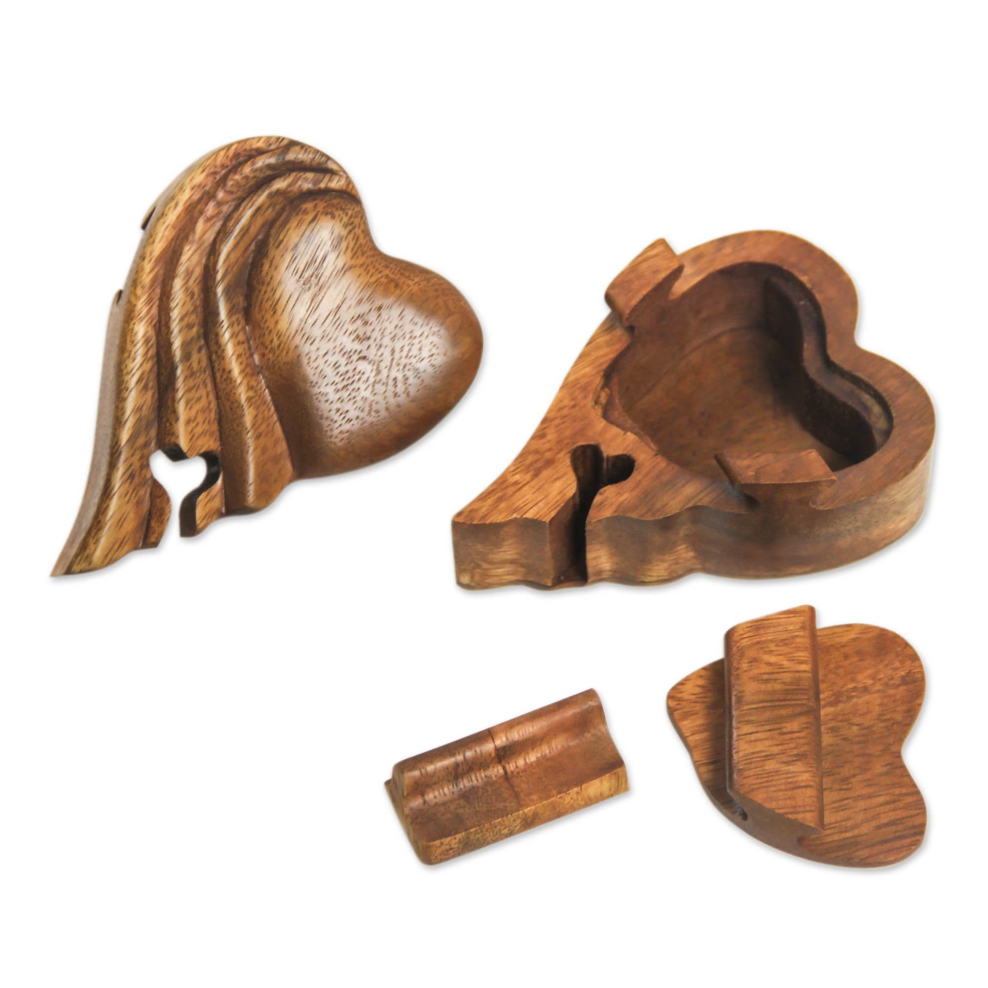 Handcrafted NOVICA Flying Heart Wooden Puzzle Box - Unique Gift for Puzzle Lovers & Home Decor