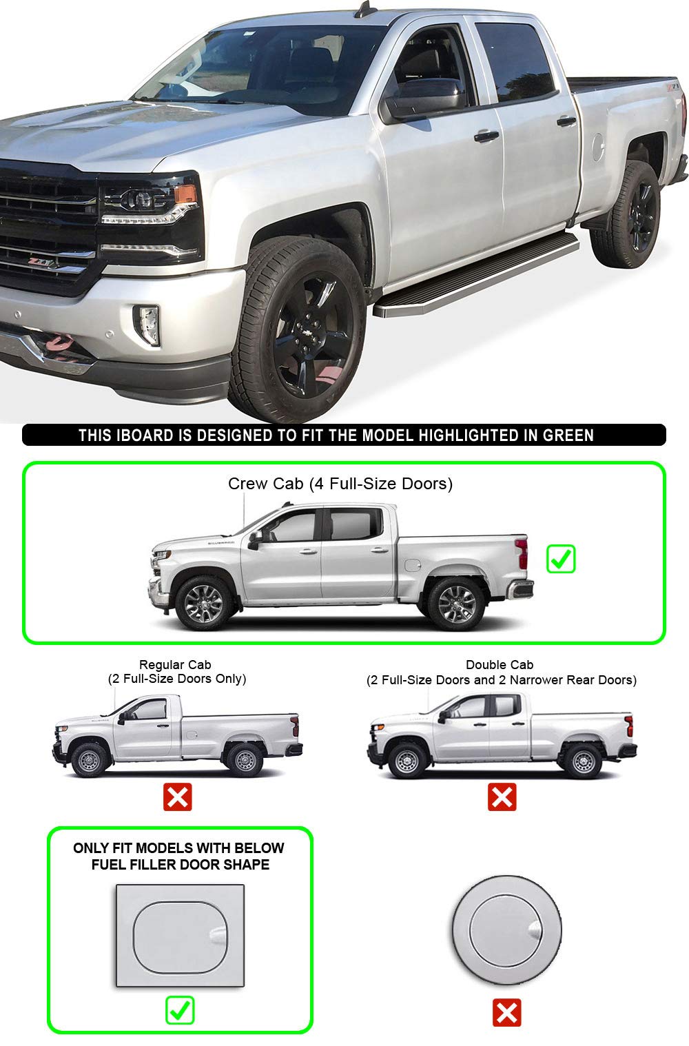 304 Stainless Steel Polished Flat Running Boards for Chevy Silverado & GMC Sierra 1500/2500/3500 HD (2019-2025) - Durable Cab Steps for Crew Cab Trucks - Perfect for Off-Roading, Work Sites & Daily Commuting