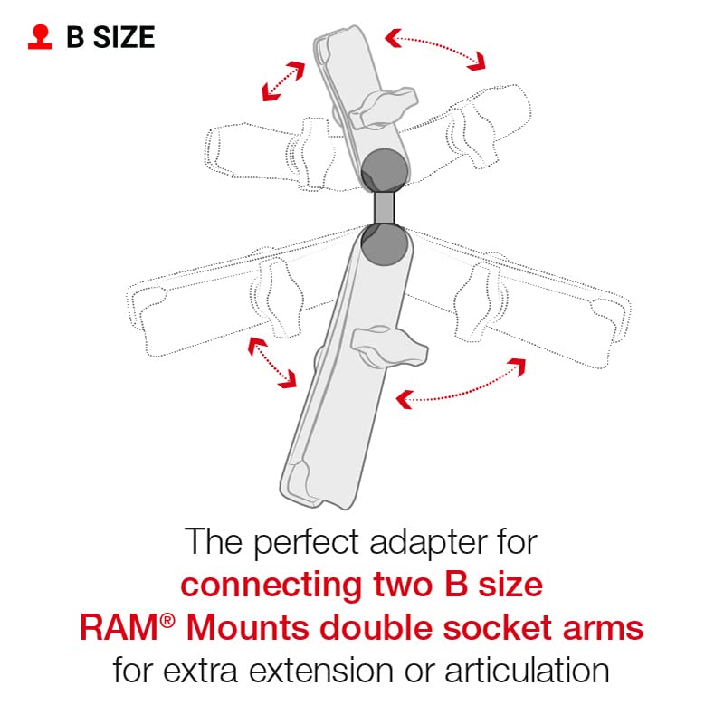 RAM Mounts Double Socket Arm with Dual Extension & Ball Adapter RAM-B-201-201U-C - Compatible with RAM B Size 1