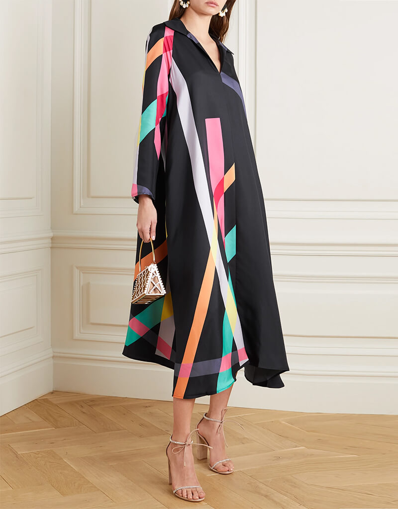 Elegant Black Soft Silk Crepe Kaftan Dress for Women - Perfect for Beach Cover-Up, Evening Wear & Boho Chic Outfits