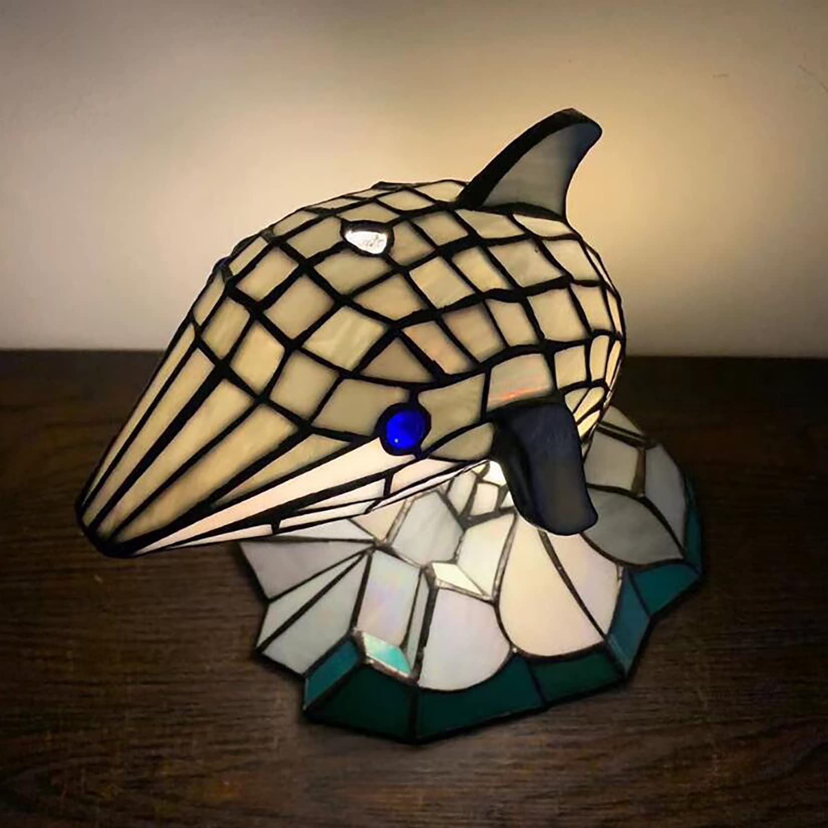 Tiffany Style Stained Glass Dolphin Table Lamp - 10 Inch Bedside Night Light for Bedroom, Living Room, Study & Kids Room | Perfect for Home Decor, Reading Nook & Gift Giving