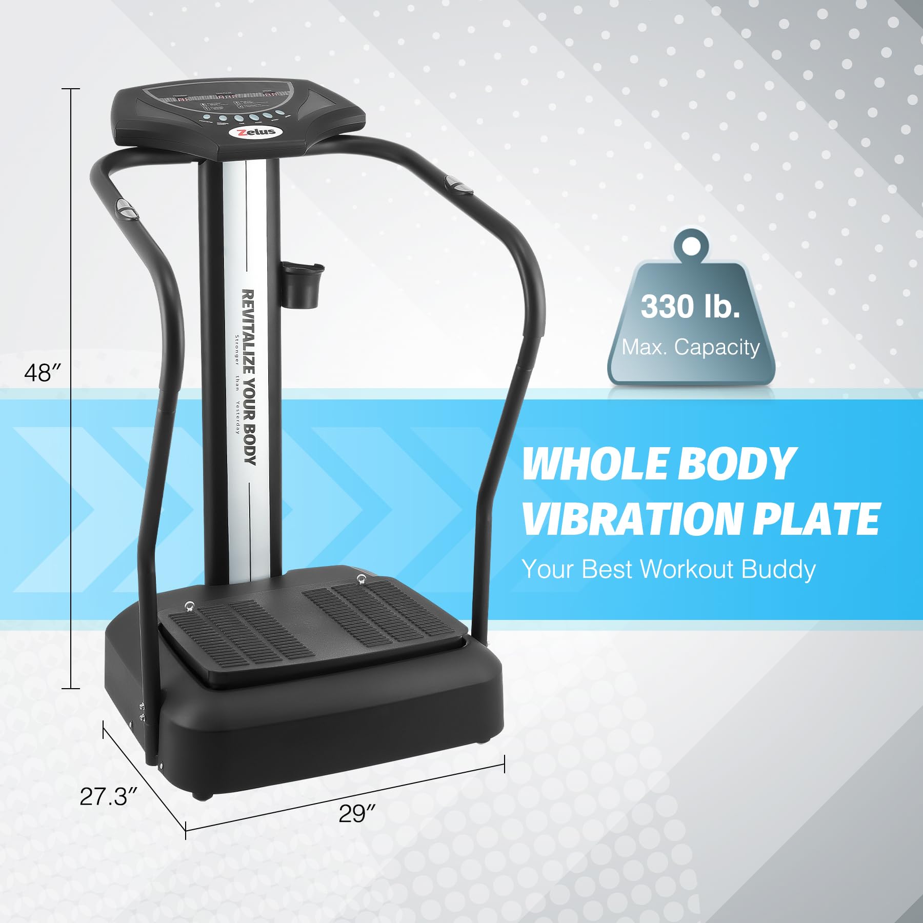 ZELUS 500W Whole Body Vibration Plate Exercise Machine - 99 Speed Levels, 3 Preset Modes & 2 Resistance Bands - 330lb Weight Capacity Vibration Platform for Home Gym - Perfect for Weight Loss, Muscle Toning & Physical Therapy