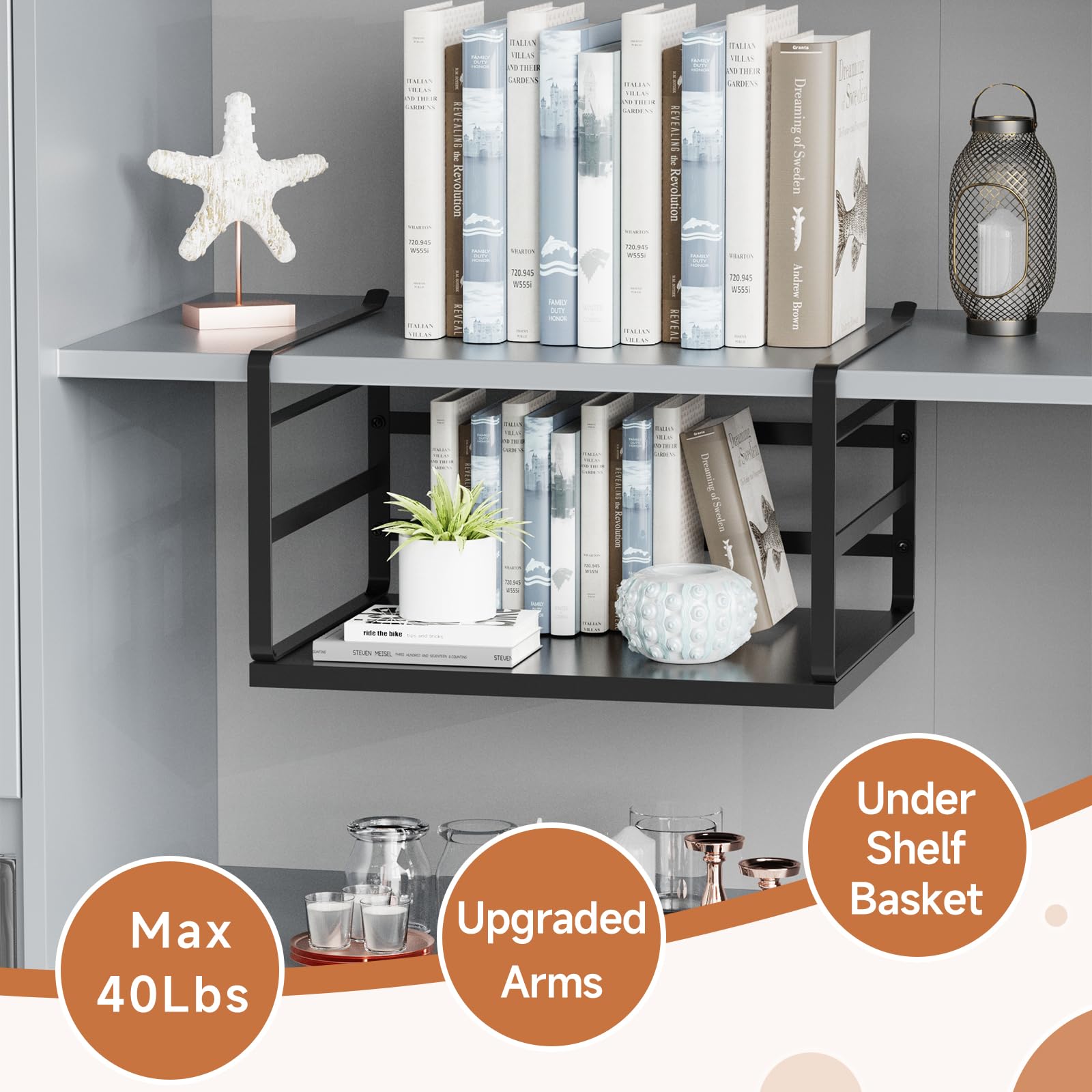 PEKGRIL 2 Pack Large Under Shelf Baskets - Heavy Duty Metal Slide-in Hanging Storage Organizer for Kitchen, Pantry, Office, Bathroom | Space Saving Cabinet & Shelf Organizer for Spices, Books, Toiletries & More