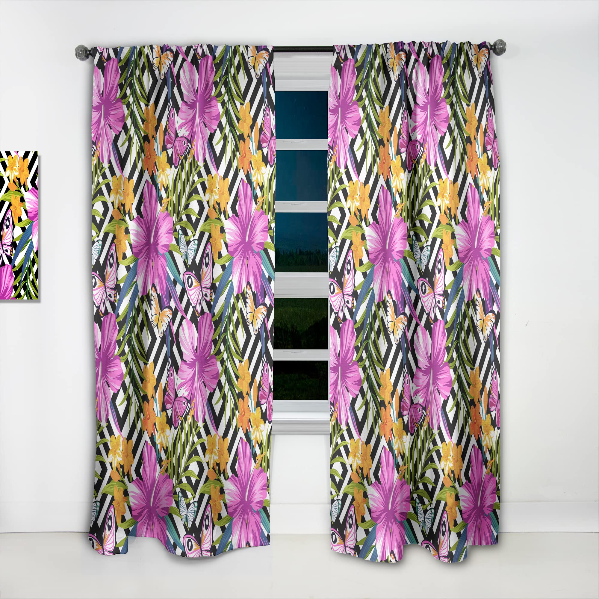 DesignQ Thermal Insulated Curtains - Tropical Foliage & Geometric Pattern Blackout Drapes for Bedroom & Living Room, 52x90 Inch Single Panel - Perfect for Home Decor & Sun Protection