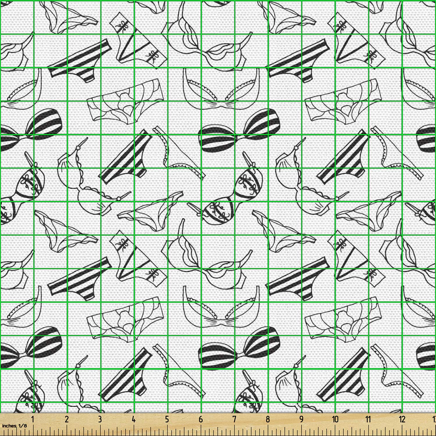 Ambesonne Black and White Lingerie Pattern Fabric by The Yard - Feminine Underwear Doodle Design for Upholstery, Home Decor & DIY Projects (10 Yards) - Perfect for Curtains, Pillows, and Fashion Accessories