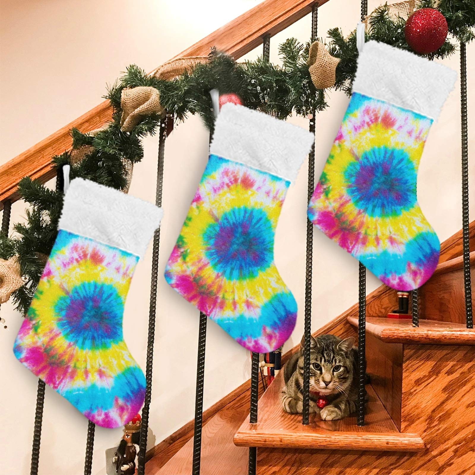 Qilmy 18 Inch Tie Dye Christmas Stockings - Personalized Large Xmas Stockings with Snowflake Pattern for Holiday Decorations, Family Parties & Festive Gifts | Perfect for Fireplace Mantel Decor, Christmas Tree Hanging & Cozy Home Decor