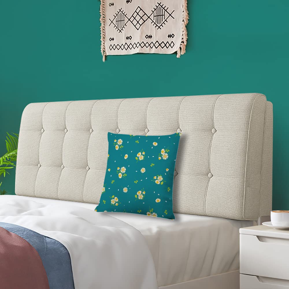 Decorative Square Throw Pillow Covers 18x18 Inch - Floral Daisy and Green Leaf Design for Sofa, Couch & Bed - Soft Cushion Cases for Living Room, Bedroom & Home Decor