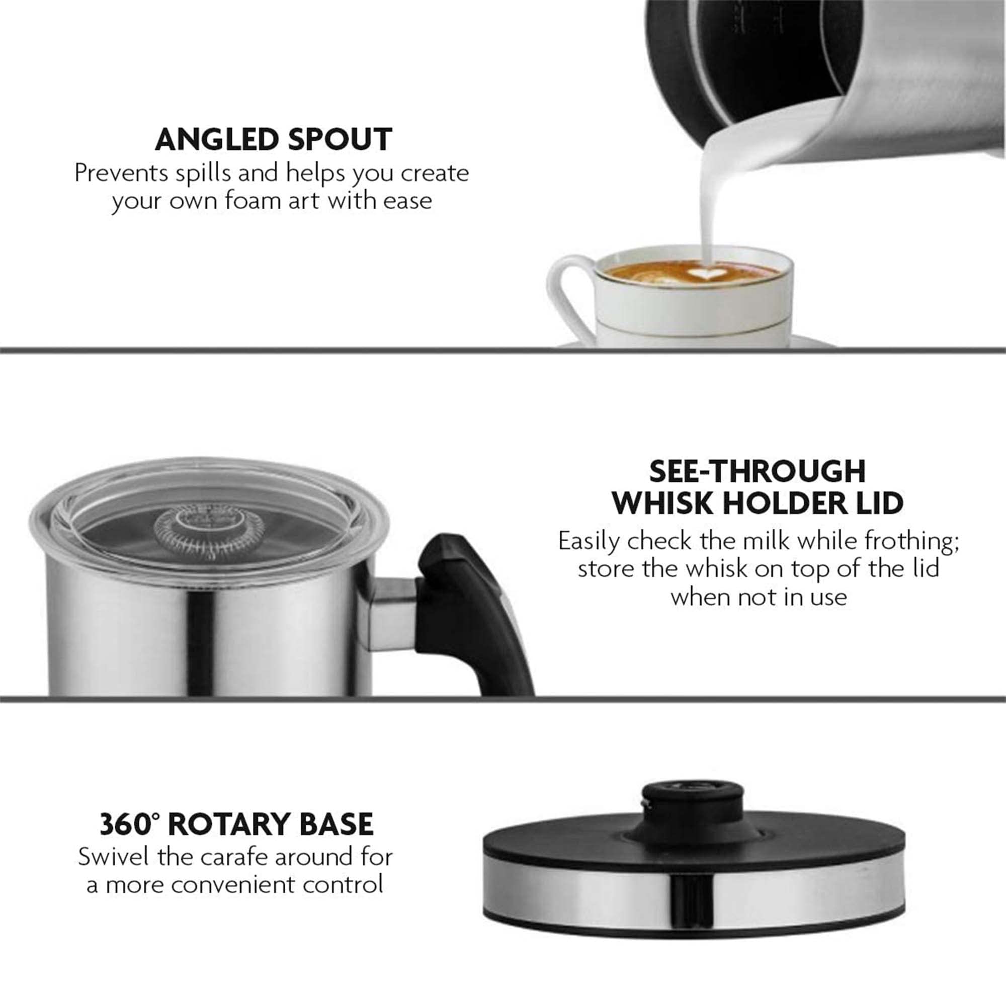 Ovente Electric Double Wall Insulated Milk Frother & Steamer - 5oz & 10oz Capacity, Non-Stick, Hot & Cold - Perfect for Latte, Cappuccino, Espresso & Hot Chocolate - Chrome FR4810CH | Ideal for Home, Office & Coffee Shops