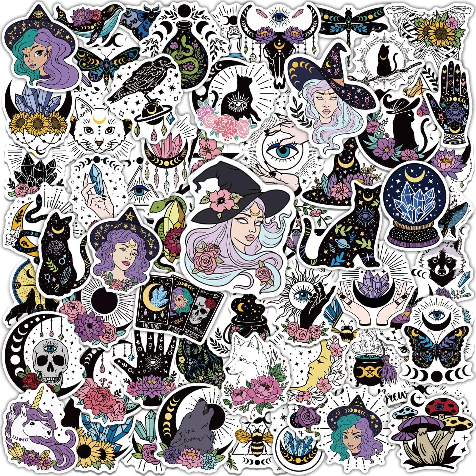 MiStar 64 PCS Witchy Stickers Set - Aesthetic Waterproof Vinyl Decals for Kindle, Water Bottles, Laptop, Notebook - Perfect for Halloween Party Favors, Witchcraft Decor & Gifts for Adults, Teens, Girls - Great for DIY Crafts, Journaling & Personalizing Accessories
