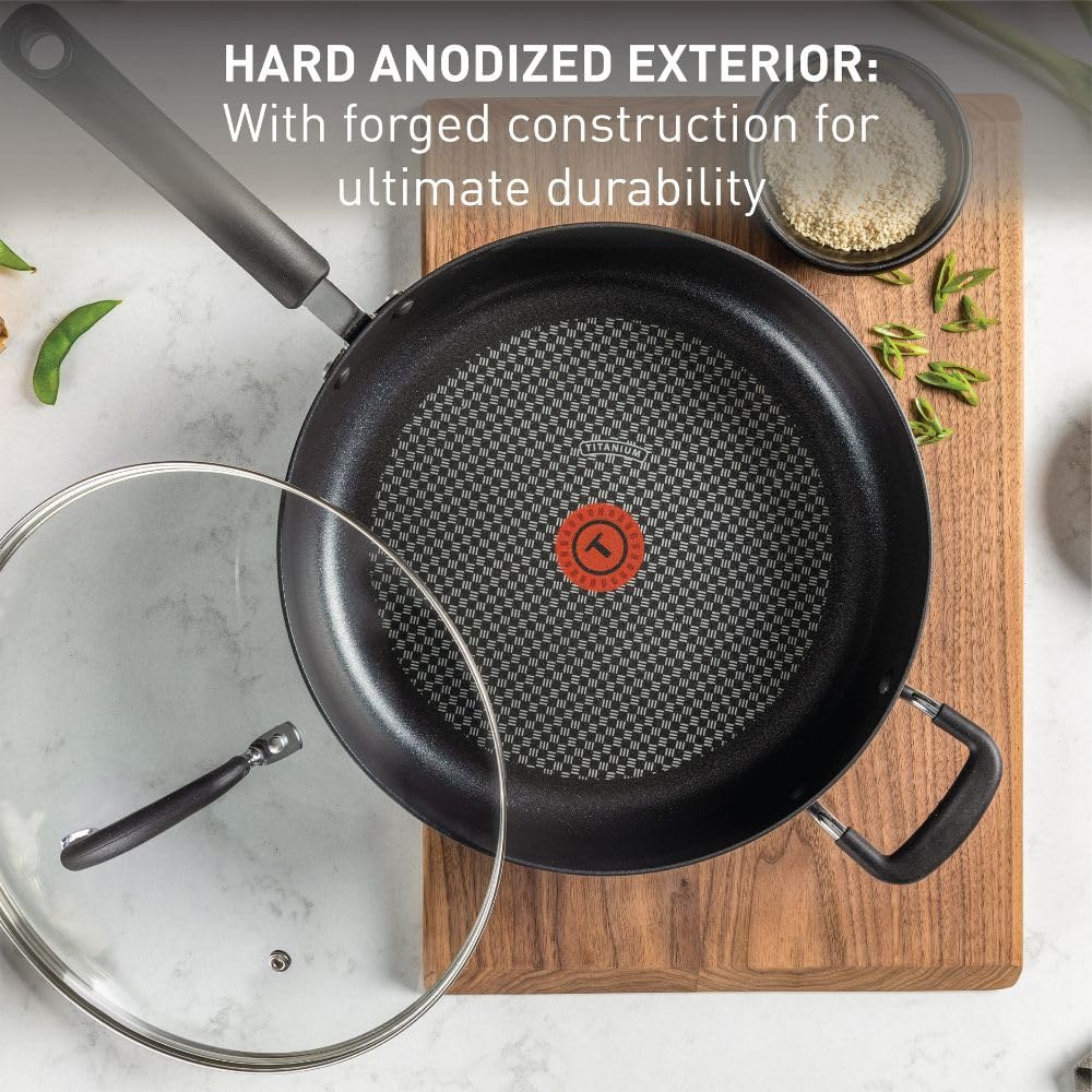T-fal Ultimate Hard Anodized Nonstick 5-Quart Jumbo Cooker with Lid & Helper Handle - Oven & Broiler Safe to 400°F, Dishwasher Safe - Perfect for Deep Frying, Sautéing & Family Meals - Grey Cookware Set