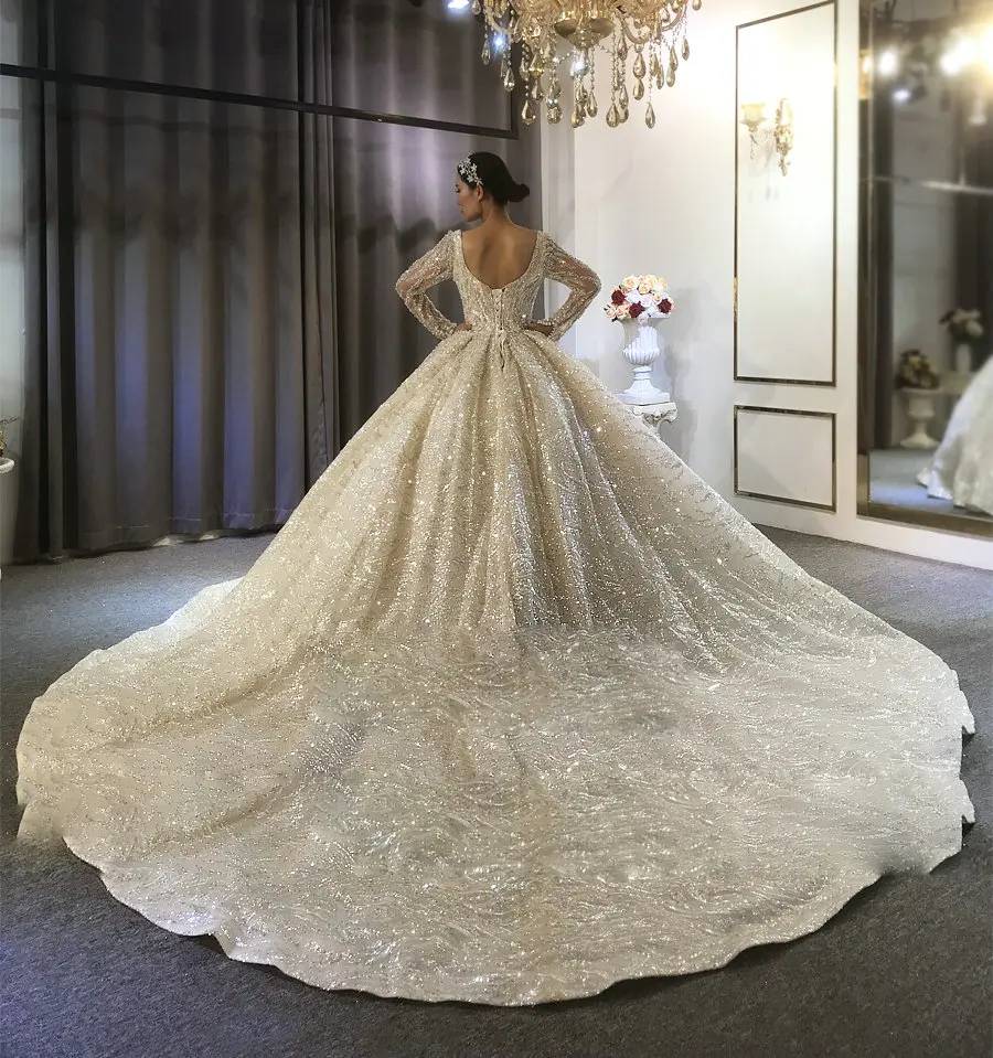 Elegant Full Beaded Wedding Dress with Long Sleeves | High-Quality Bridal Gown for Church Ceremony & Formal Reception