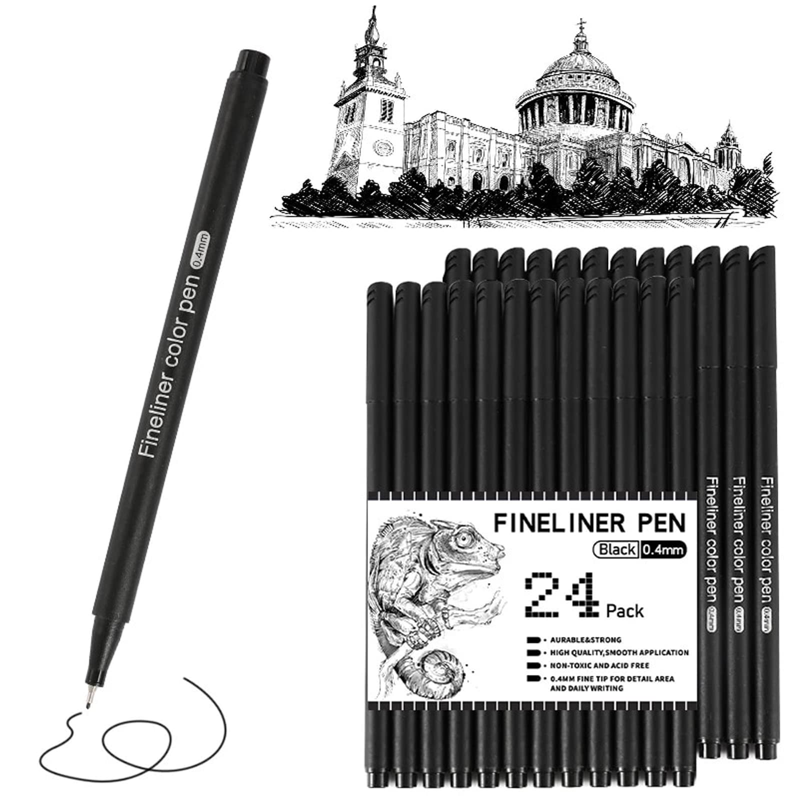 RIANCY 24 Pack Black Ink Fineliner Pens - Fine Tip Markers for Journaling, Note Taking, Office & School Supplies | Perfect for Teachers, Students, Journal Planners & Back to School Essentials