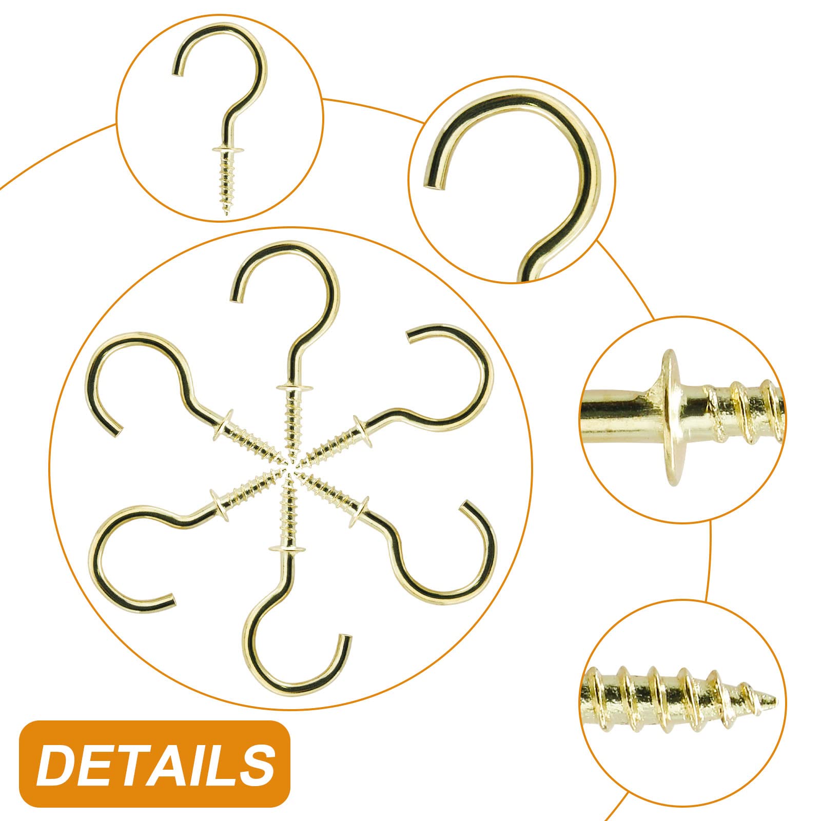 60 Pcs 1 Inch Gold Ceiling Cup Hooks with Self-Tapping Screws - Heavy Duty Hanging Hooks for Plants, Lights, Decorations & Home Organization