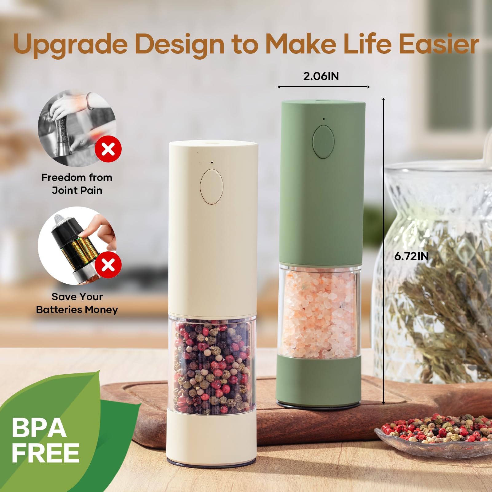 Premium Electric Salt & Pepper Grinder Set (2 Pack) - USB Rechargeable Battery, Adjustable Coarseness, One-Hand Operation with LED Light - Automatic Spice Mill for Kitchen, Dining Table, Camping & Outdoor Cooking | Perfect Gift for Home Chefs