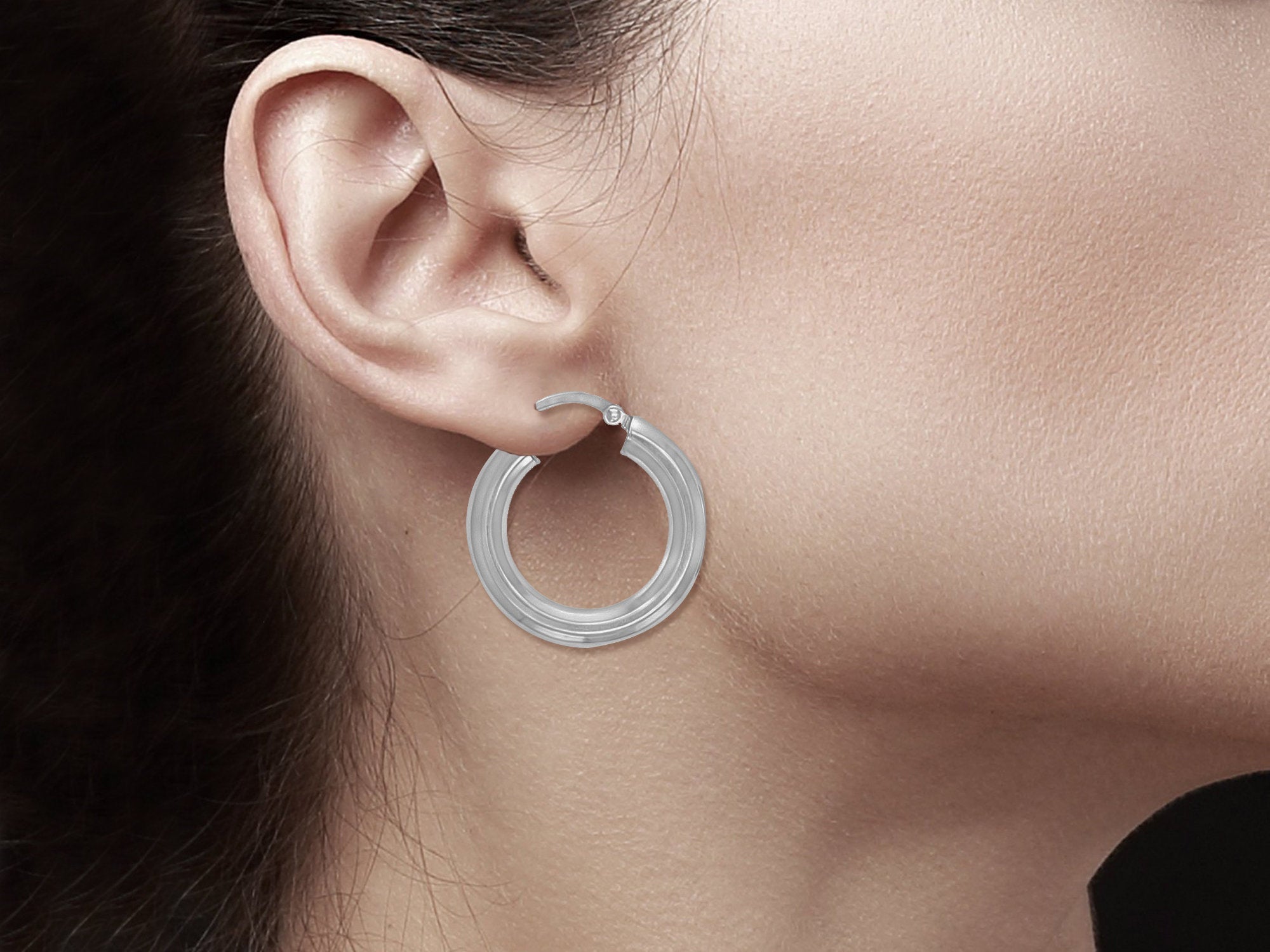 14K White Gold Polished 24mm Hoop Earrings for Women - Elegant Everyday & Special Occasion Jewelry Gift