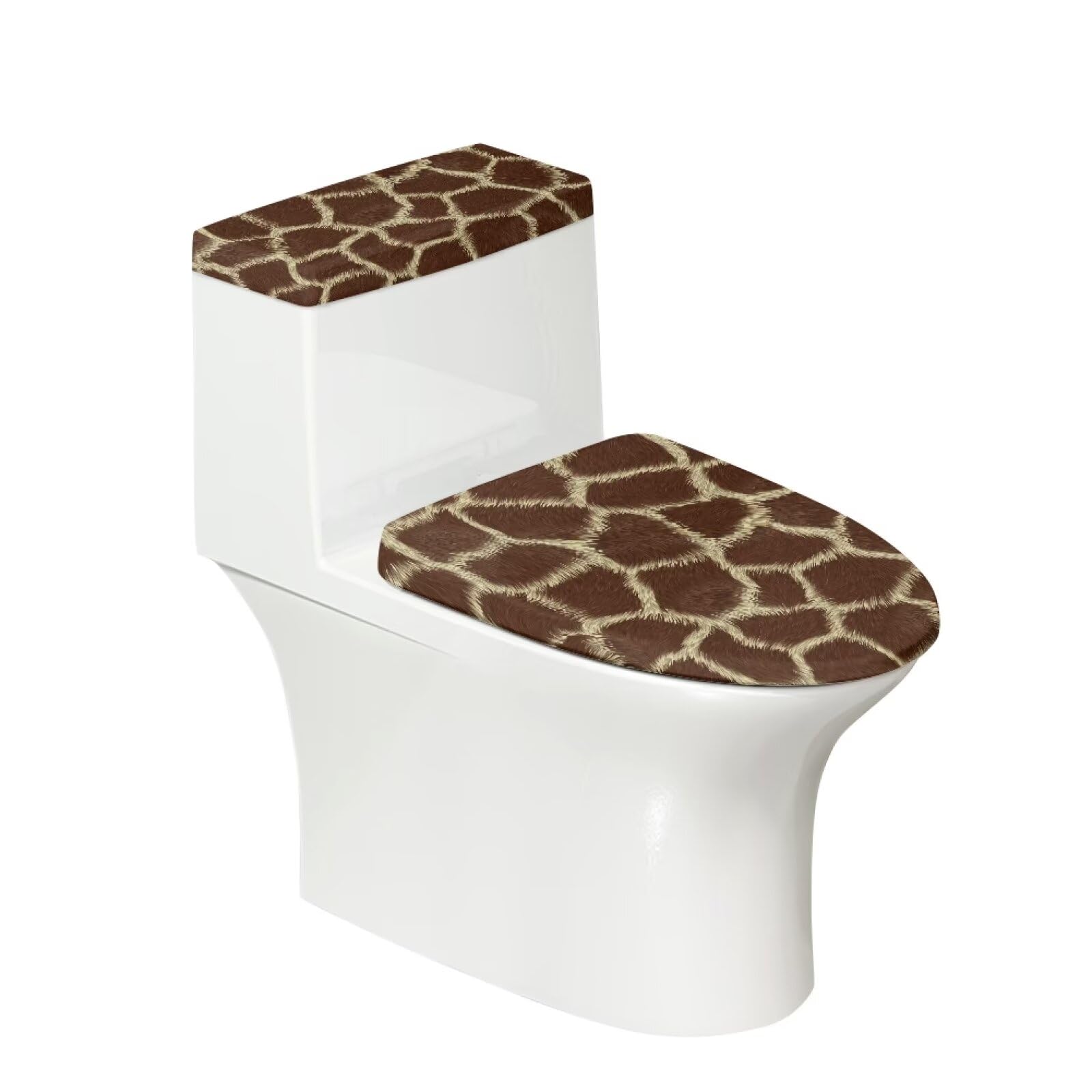 Elastic Anti-Slip Toilet Lid Cover & Tank Cover - Durable Bathroom Accessory Set, Fade & Pilling Resistant, Giraffe Print Design - Perfect for Home, Hotel, and Airbnb Decor