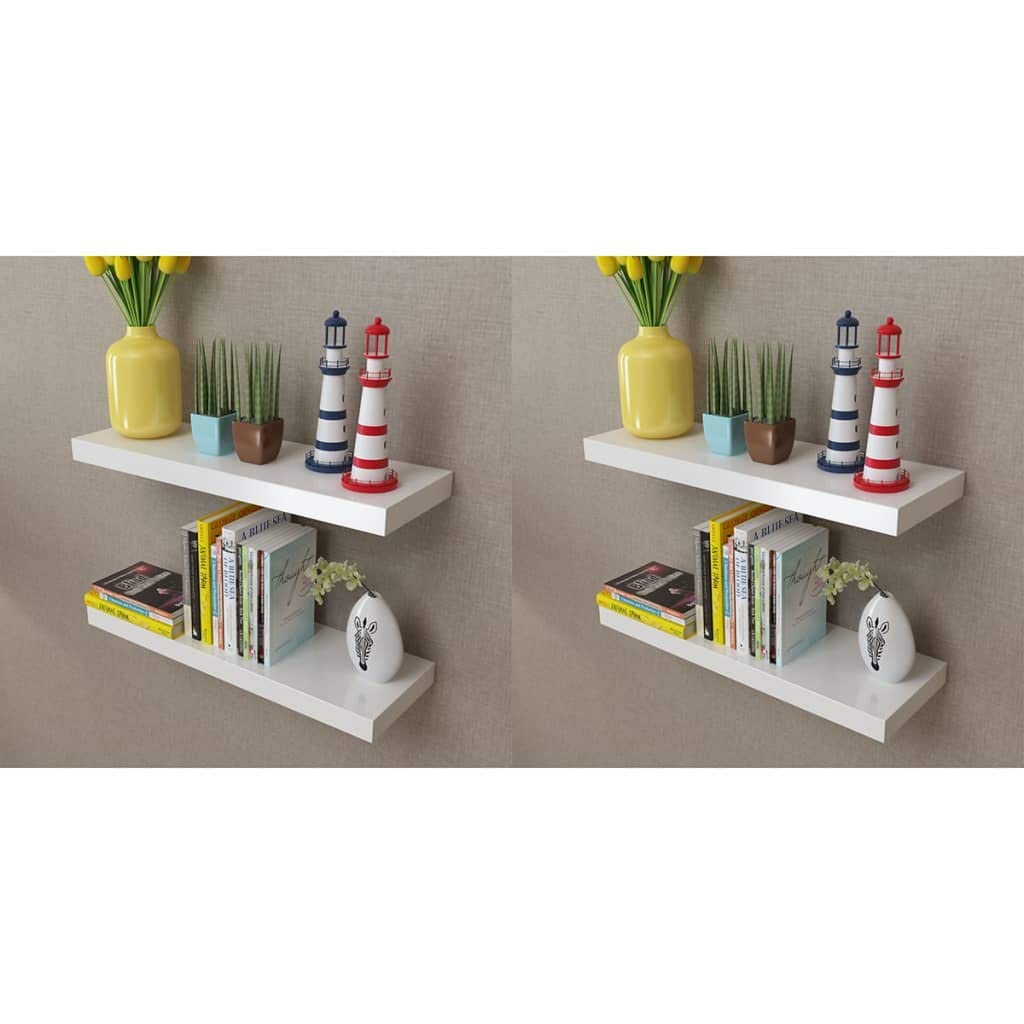 4 Pack Floating Shelves Wall Mounted - MDF Storage Shelves for Awards, Books, Collectibles, Plants & Home Decor - White Matte Finish - Perfect for Living Room, Bedroom, Office & Bathroom Organization