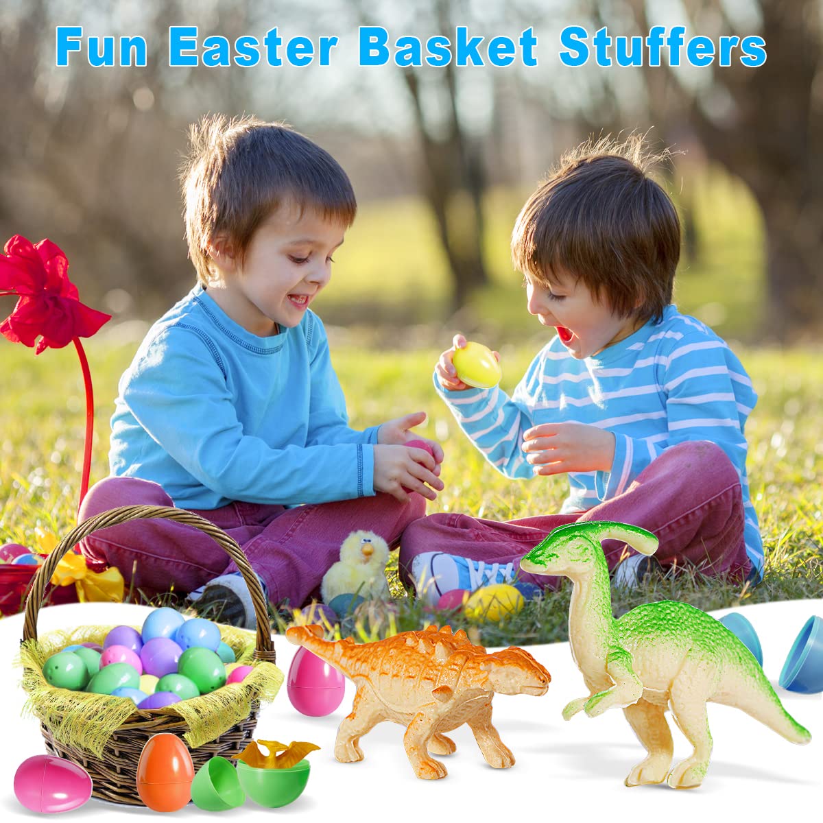 12 Pack Prefilled Easter Eggs with Mini Dinosaur Toys - Dinosaur Figures for Kids Easter Gifts, Egg Hunts, Basket Stuffers & Party Favors - Perfect for Easter Celebrations, Classroom Activities and Birthday Party Games