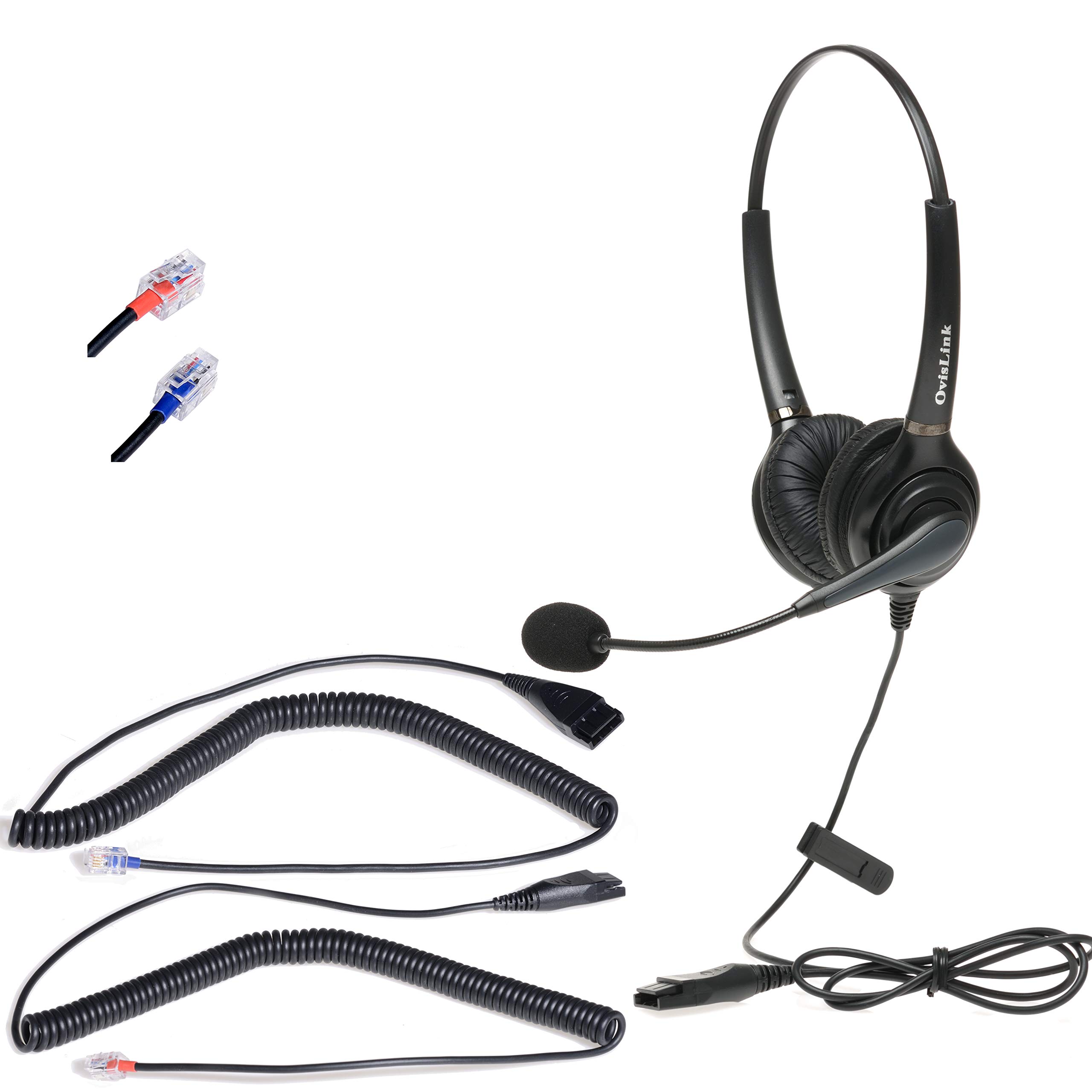 Professional Dual Ear Call Center Headset - Compatible with Avaya 9508, 9608, 5410, 9611G Phones | Noise Cancelling Microphone & Premium Sound Quality | Includes 2 RJ9 Quick Disconnect Cords | Perfect for Office, Customer Service & Remote Work